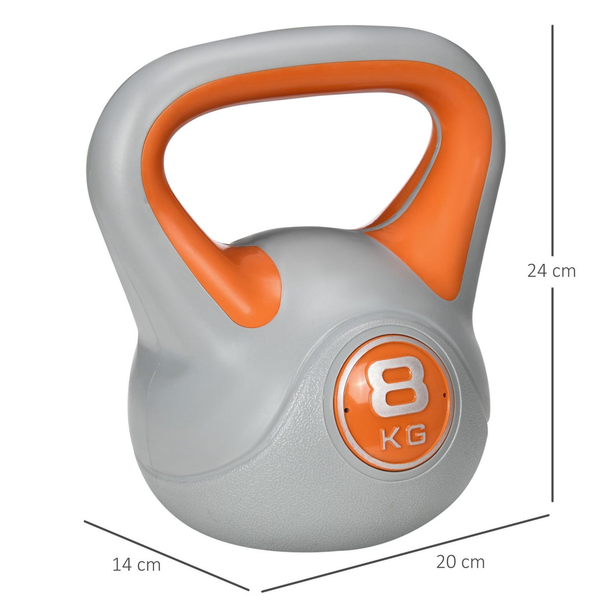 HOMCOM Kettlebell 8 Kg - haltère boule - poignée ergonomique - PU gris orange
