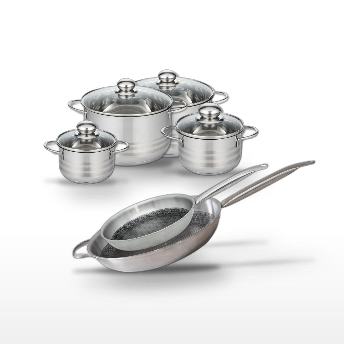 ELO Lot 2 Poêles 28/32cm & 4 Faitouts 14/16/20/24cm Elo Relief Solution