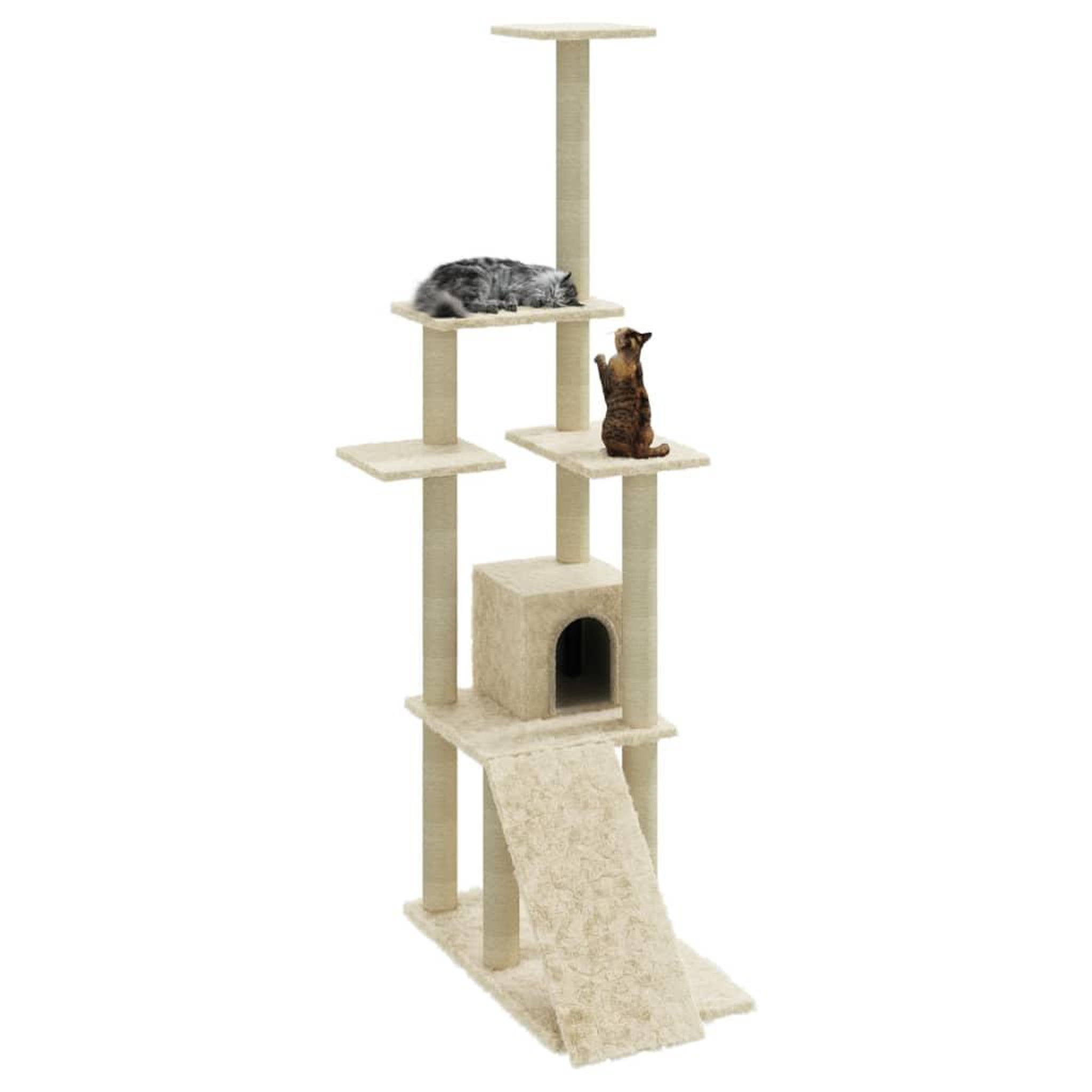 Voir la diapositive 3 : VIDAXL Arbre a chat avec griffoirs en sisal Creme 155 cm