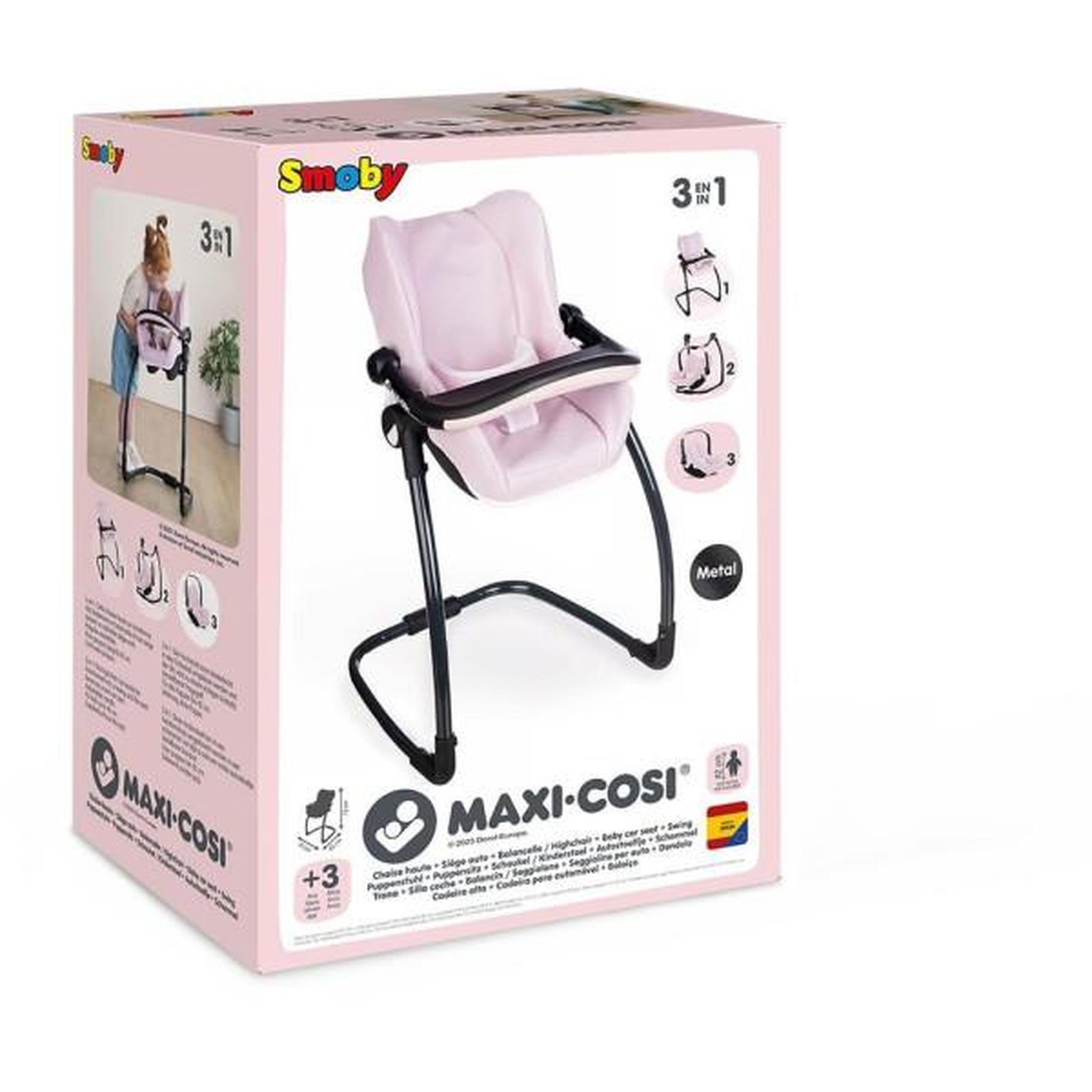 Voir la diapositive 4 : SMOBY SMOBY - Maxi cosi - Siege + Chaise haute rose -3 en 1 - Pour poupon - Des 3 ans