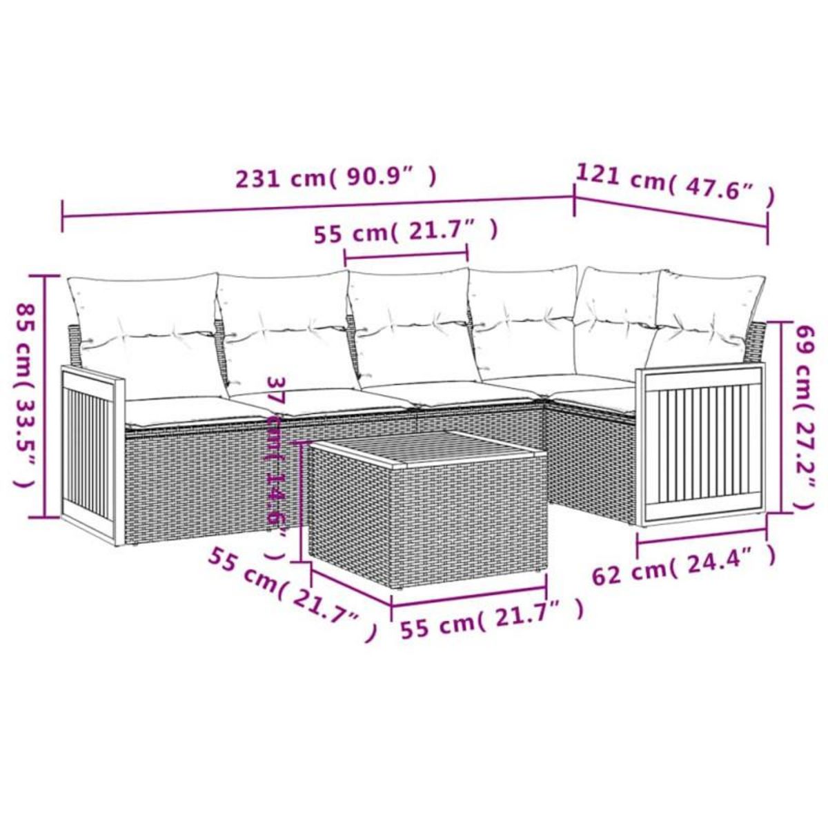 VIDAXL Salon de jardin 6 pcs avec coussins noir résine tressée