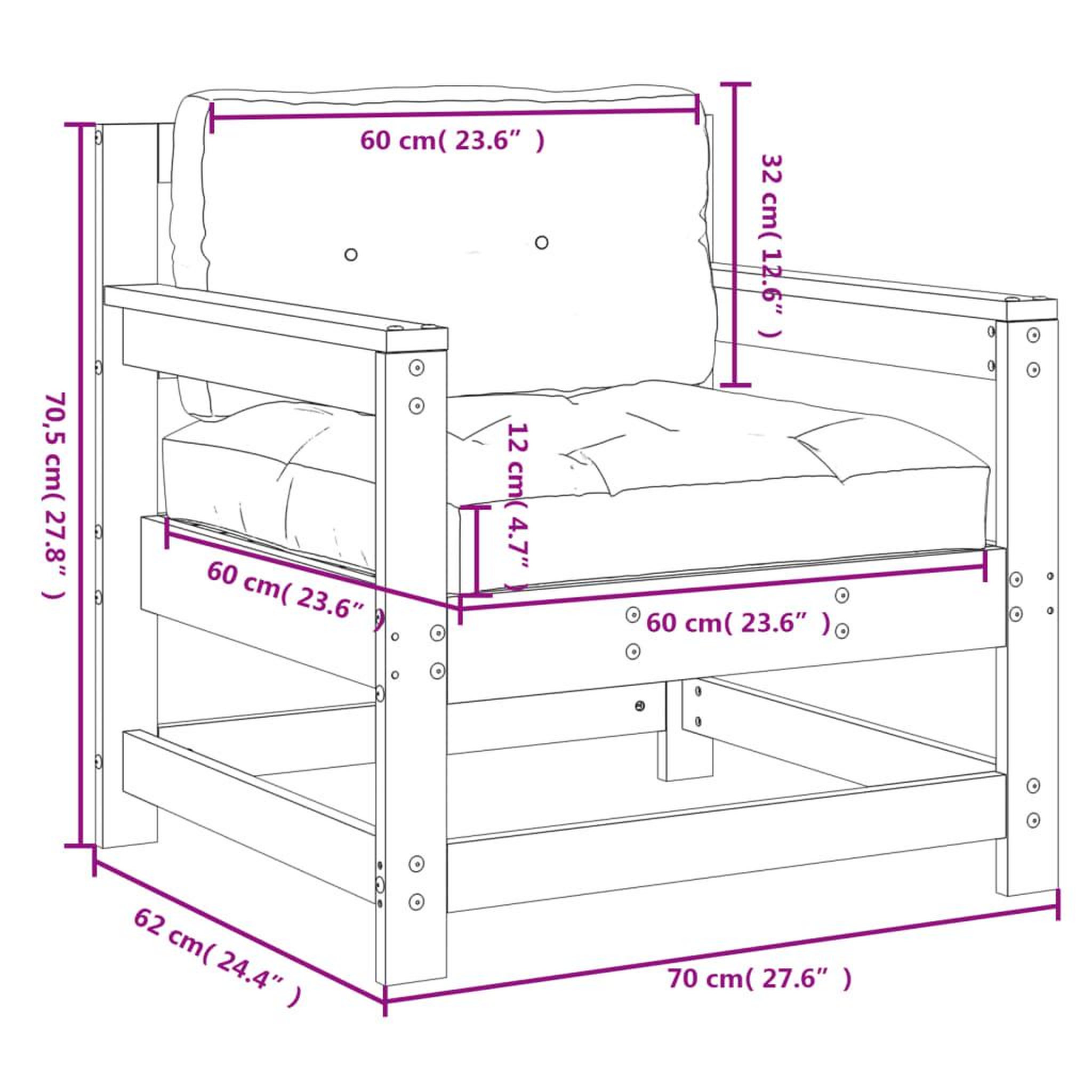 Voir la diapositive 6 : VIDAXL Chaises de jardin avec coussins lot de 2 bois de pin impregne