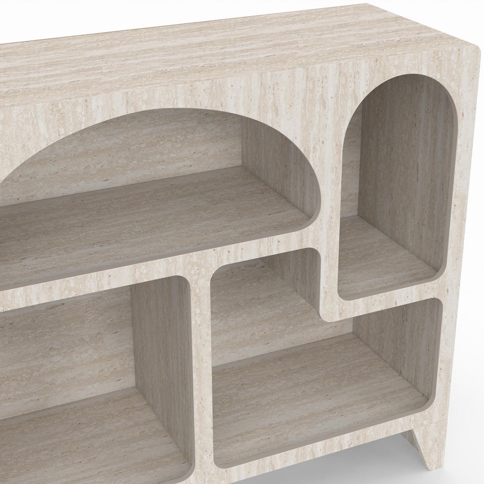 Voir la diapositive 6 : ID MARKET Buffet organique 80 cm alesia 4 niches meuble de rangement effet travertin