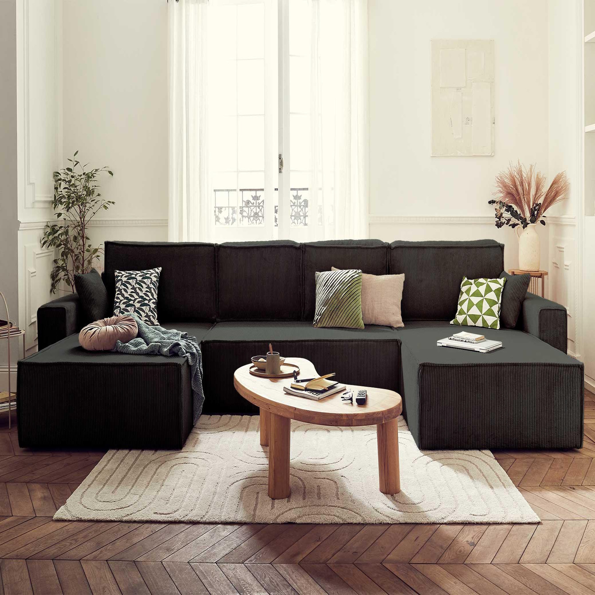 Voir la diapositive 4 : BEST MOBILIER Dellia - canapé panoramique en u - 7 places - convertible - avec coffre - en velours côtelé