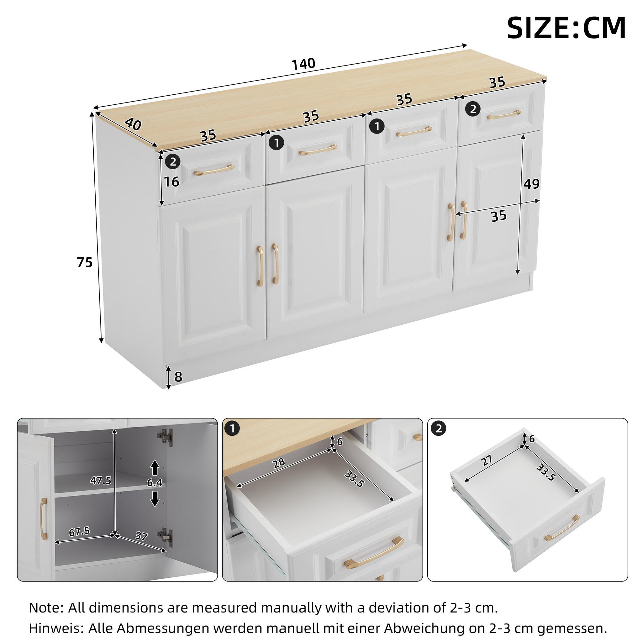 Voir la diapositive 3 : MERAX Buffet 4 porte(s) 4 tiroir(s) - 140 cm blanc panneaux de particules