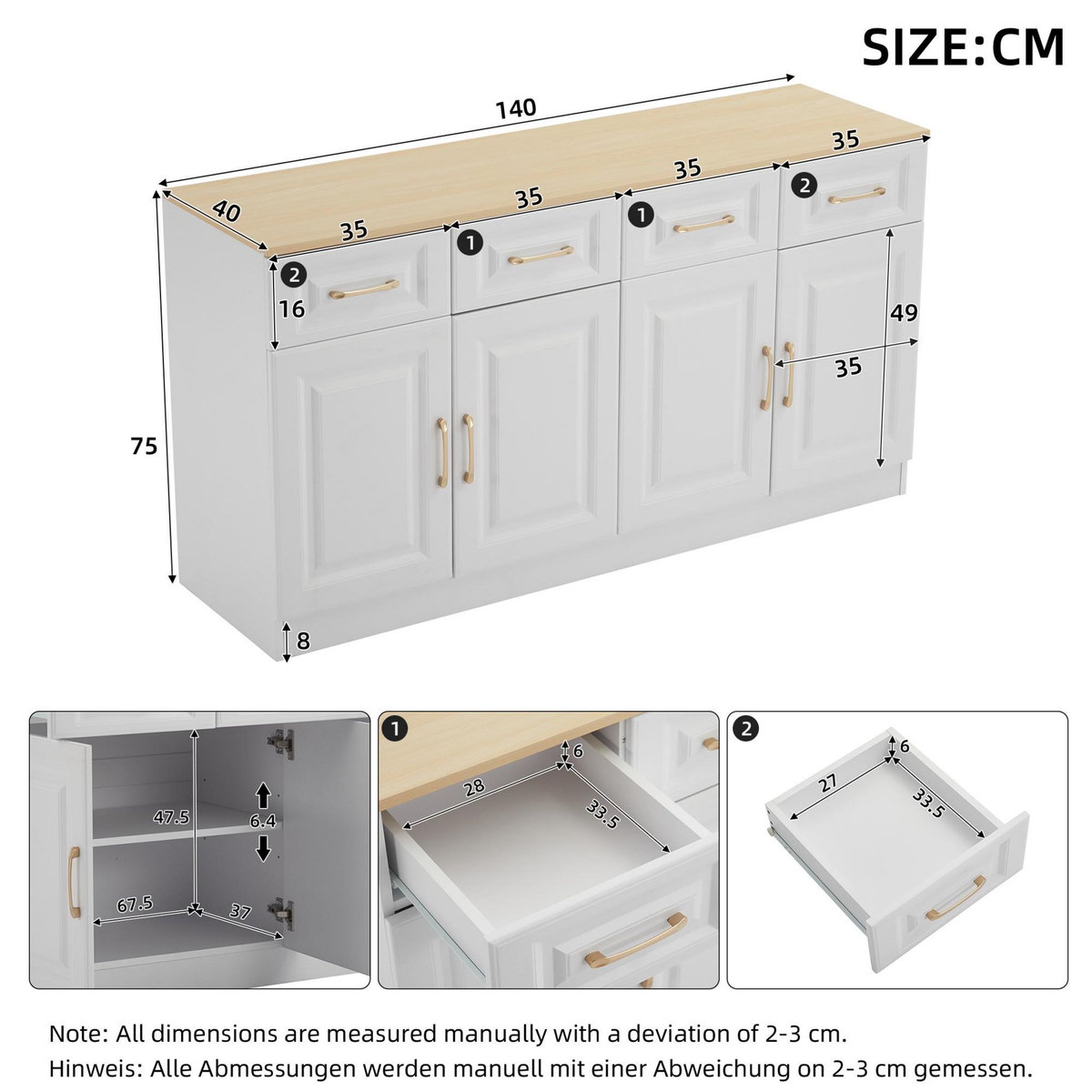 MERAX Buffet 4 porte(s) 4 tiroir(s) - 140 cm blanc panneaux de particules