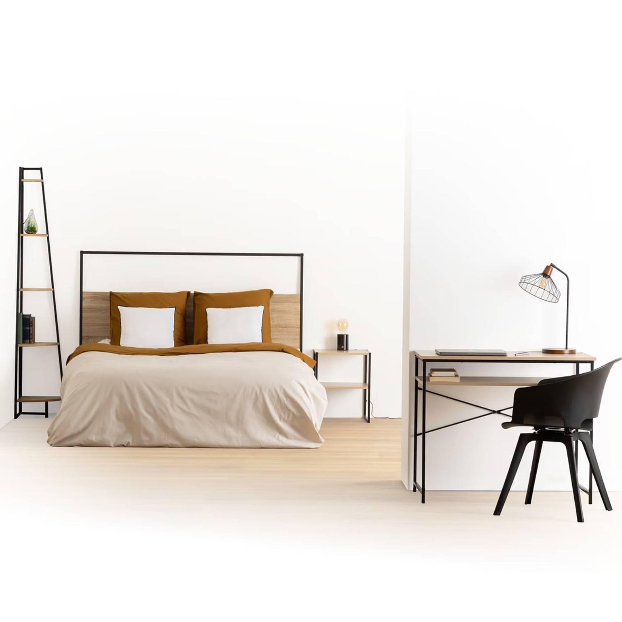 Voir la diapositive 2 : FIVE Tête de lit effet bois et métal aliaj - 165 cm - beige et noir