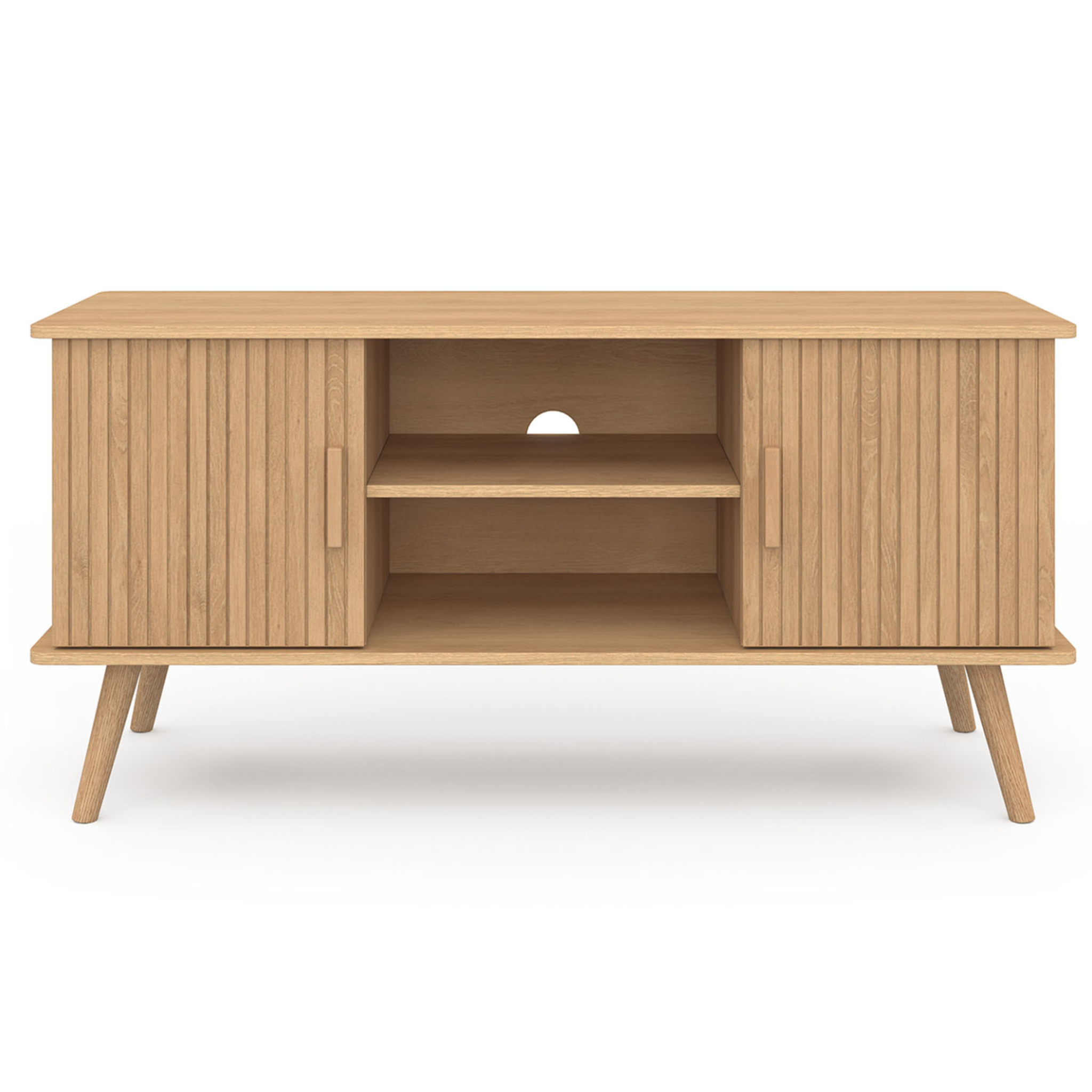 Voir la diapositive 3 : ID MARKET Meuble tv 110 cm juliette 2 portes lattes tasseau bois coloris chêne