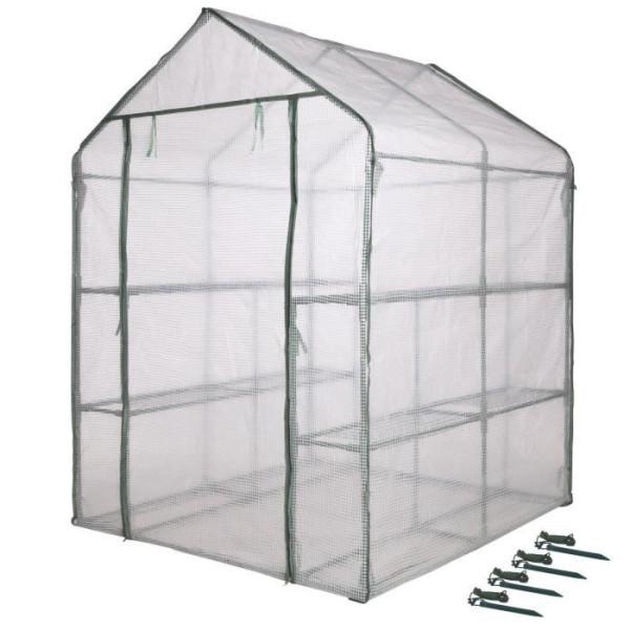 Voir la diapositive 4 : NATURE Serre de Jardin - NATURE - H195 x 143 x 143 - 2 étageres - PE armé 140 g/m² - Vert