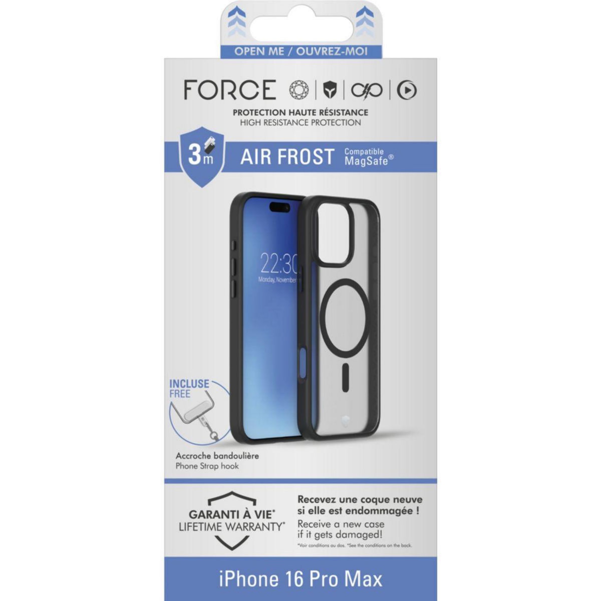 FORCE CASE Coque iPhone 16 Pro Max Air Frost MagSafe Noir