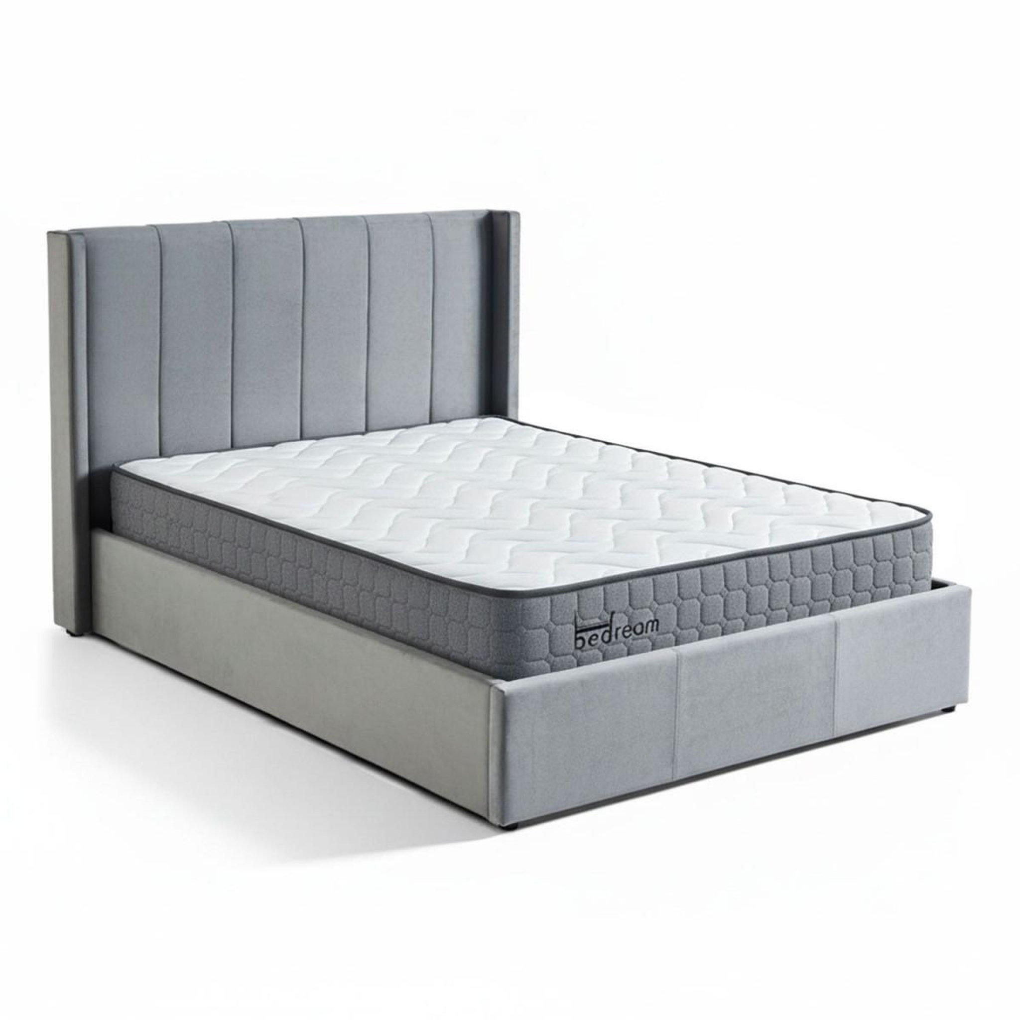 Paris Prix Pack lit coffre en velours & matelas  maggie & goodream  140x190cm gris