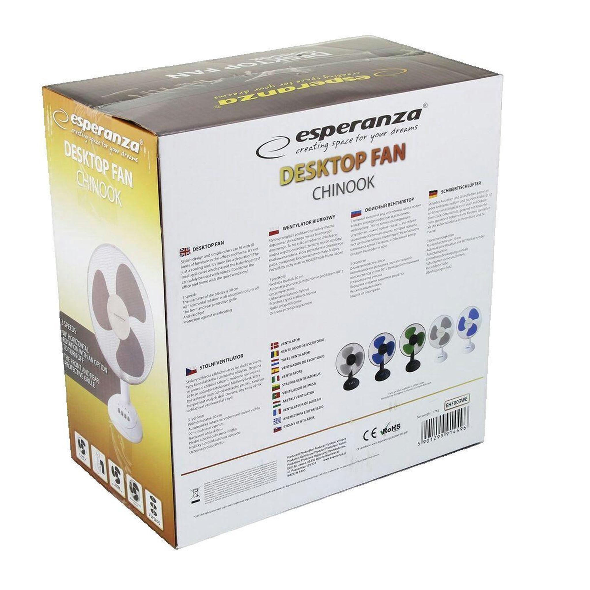 Voir la diapositive 2 : ESPERANZA Ventilateur de bureau Esperanza compact blanc et gris