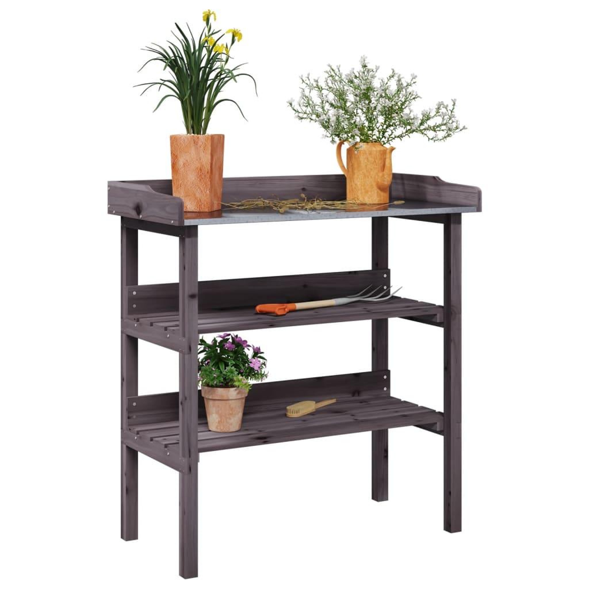 VIDAXL Table a plantes avec etageres gris 78x38x82,5 cm bois de sapin