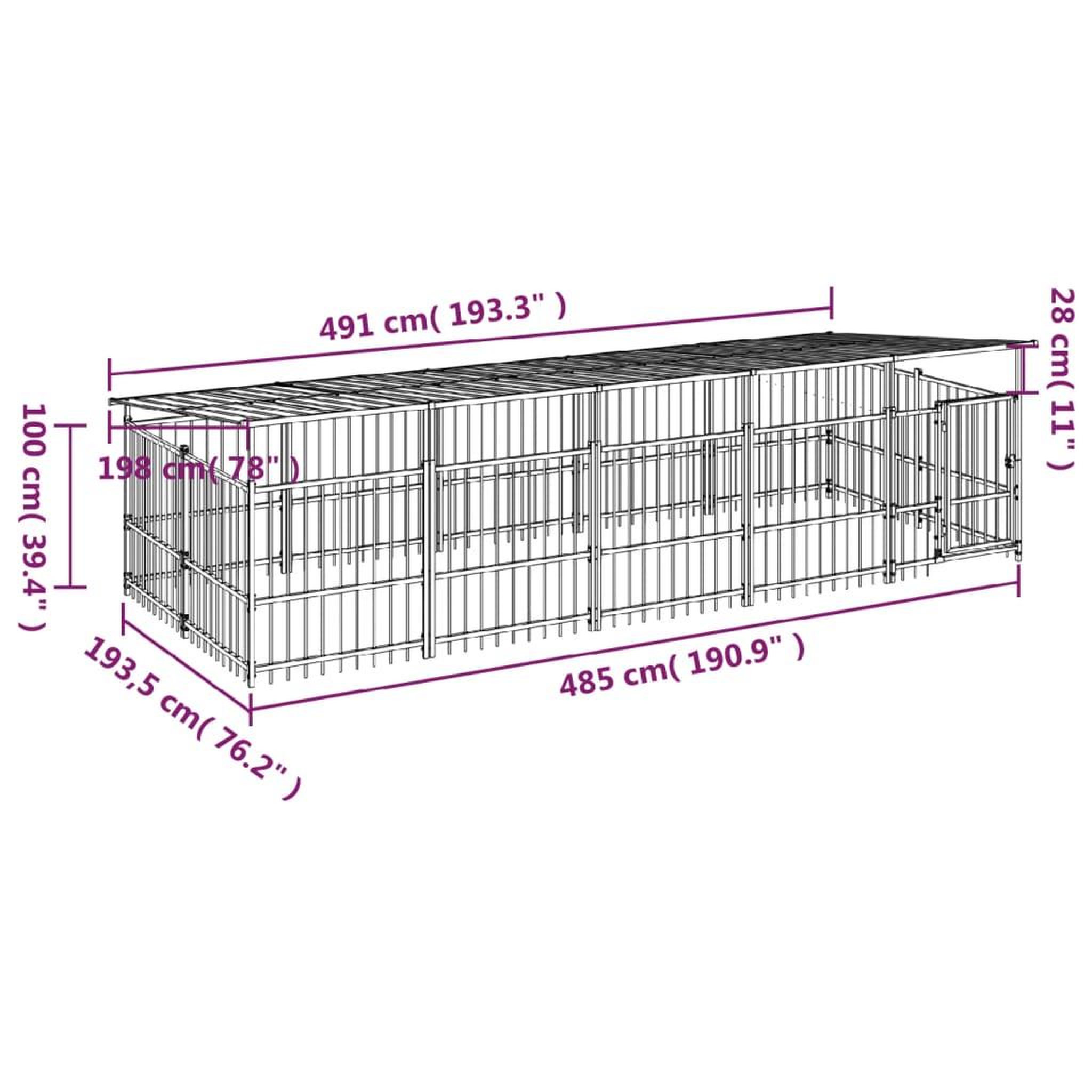 Voir la diapositive 6 : VIDAXL Chenil d'exterieur avec toit pour chiens Acier 9,38 m²