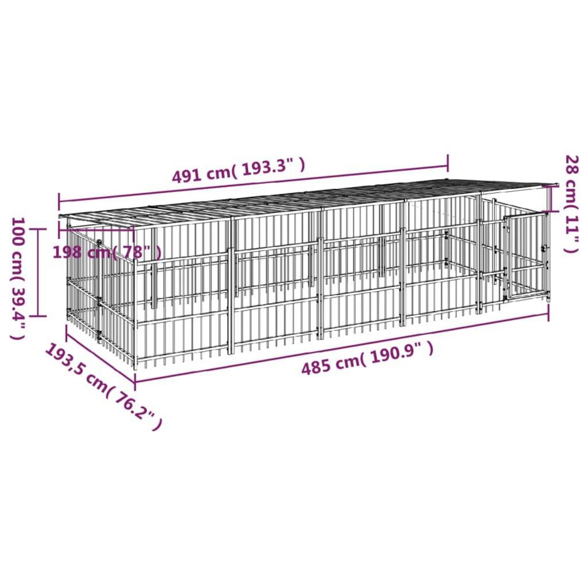 VIDAXL Chenil d'exterieur avec toit pour chiens Acier 9,38 m²