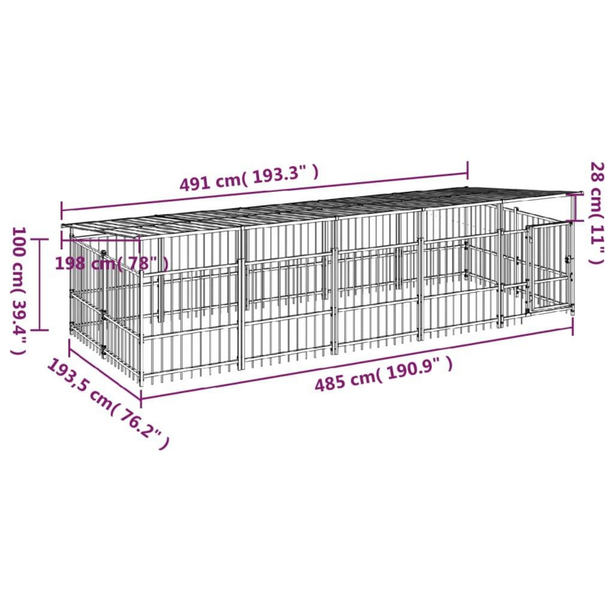 VIDAXL Chenil d'exterieur avec toit pour chiens Acier 9,38 m²