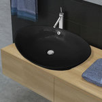 VIDAXL Lavabo ovale en ceramique noir avec trop plein 59 x 38,5 cm