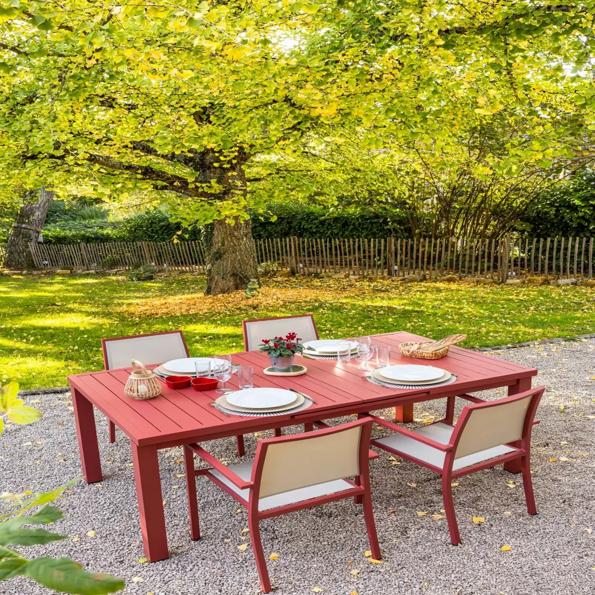 JARDILINE Table de jardin extensible - 8/10 places - Aluminium - Terracotta - SANTORIN