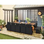 BEST MOBILIER Cuba – salon de jardin encastrable en résine tressé noir - 14 places - coussins gris + housse de protection. Coloris disponibles : Beige