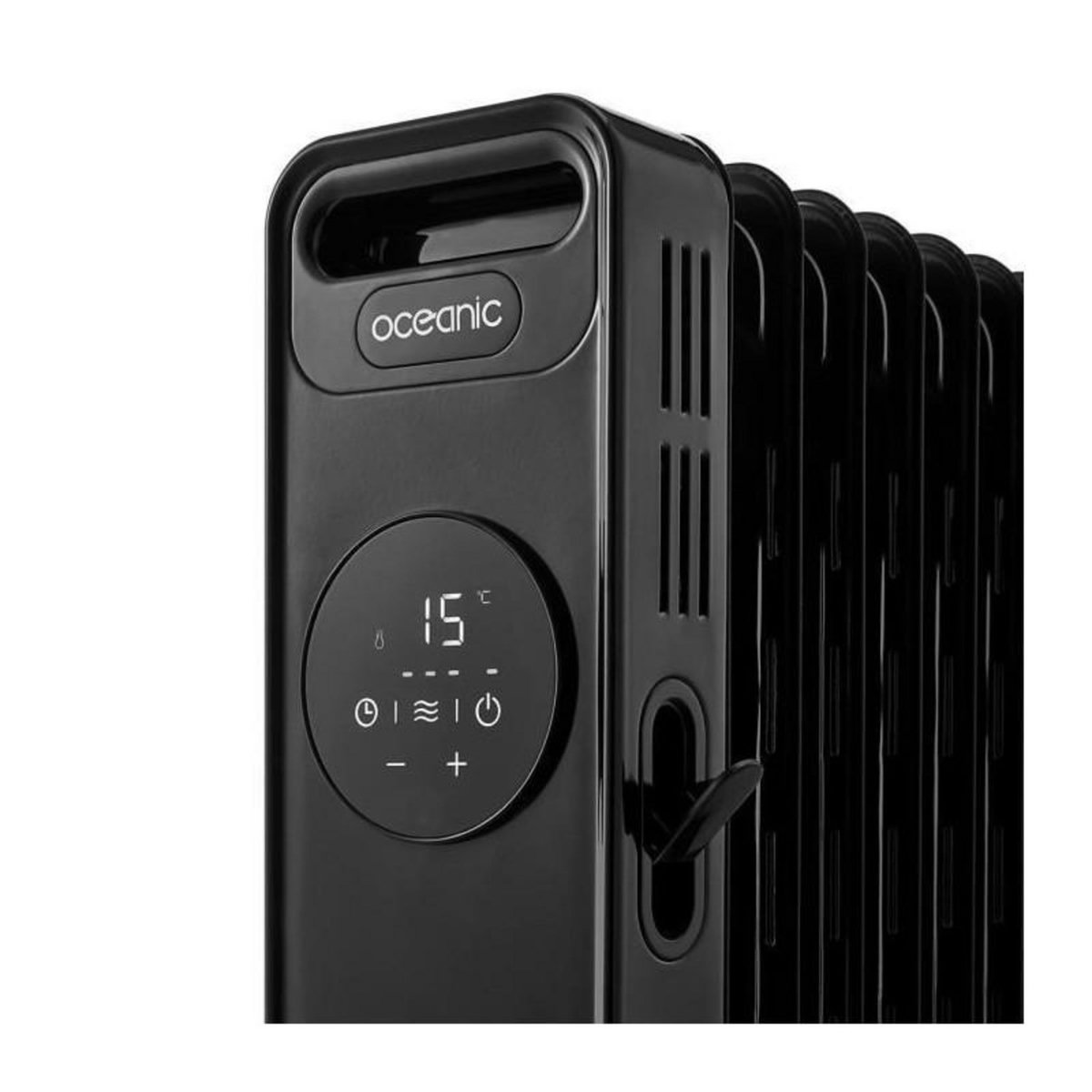 OCEANIC Radiateur electrique bain dhuile 1500W OCEANIC - 3 puissances - Thermostat electronique - Telecommande - Mobile - Noir