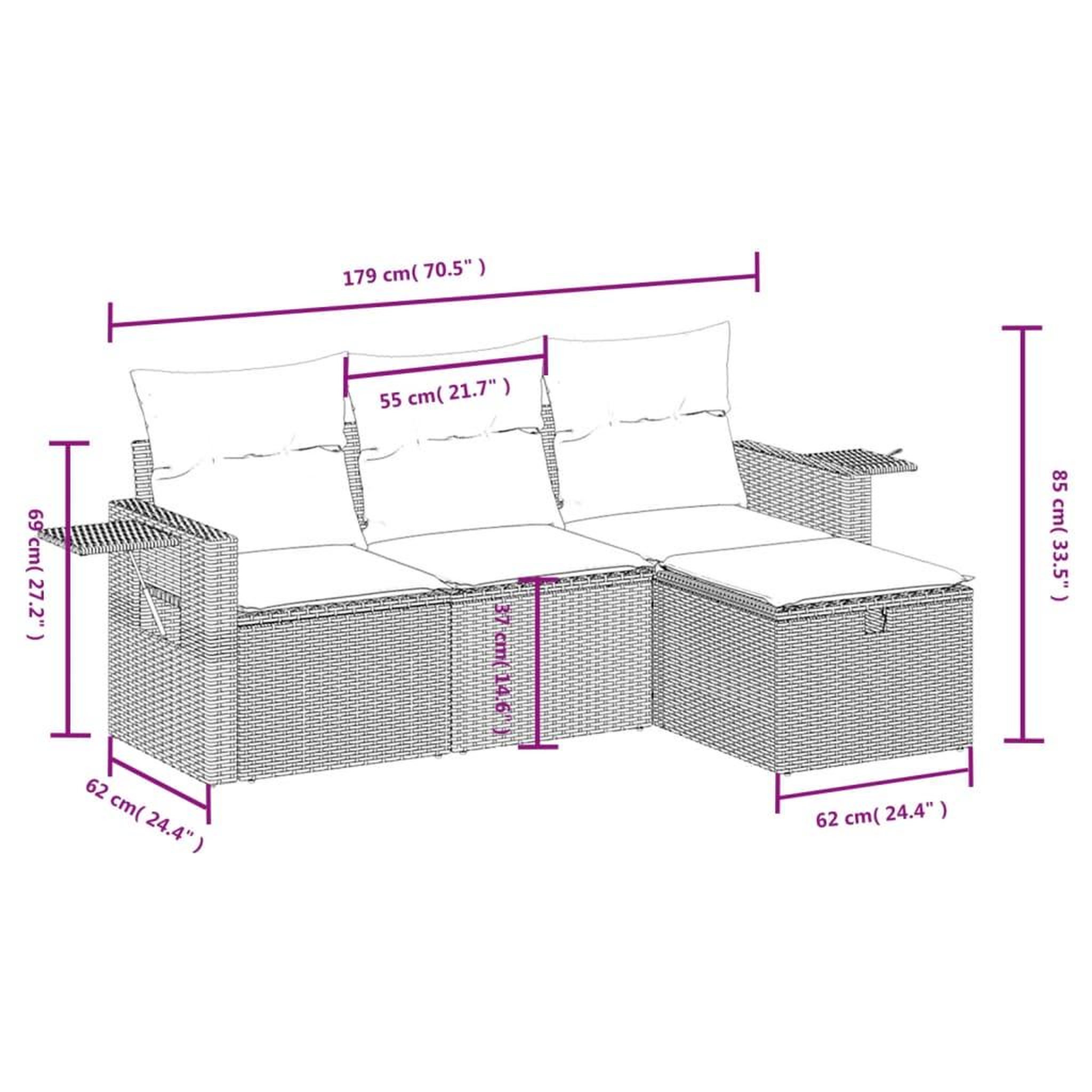 Voir la diapositive 4 : VIDAXL Salon de jardin 4 pcs avec coussins gris clair resine tressee