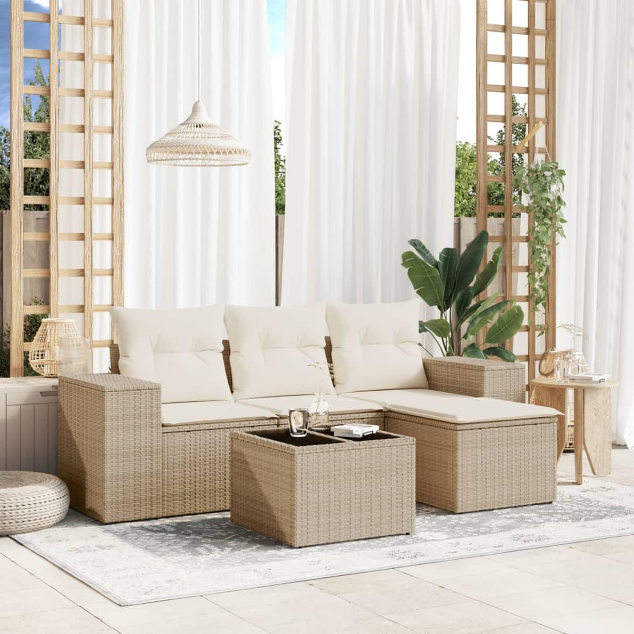 VIDAXL Salon de jardin avec coussins 5 pcs beige resine tressee