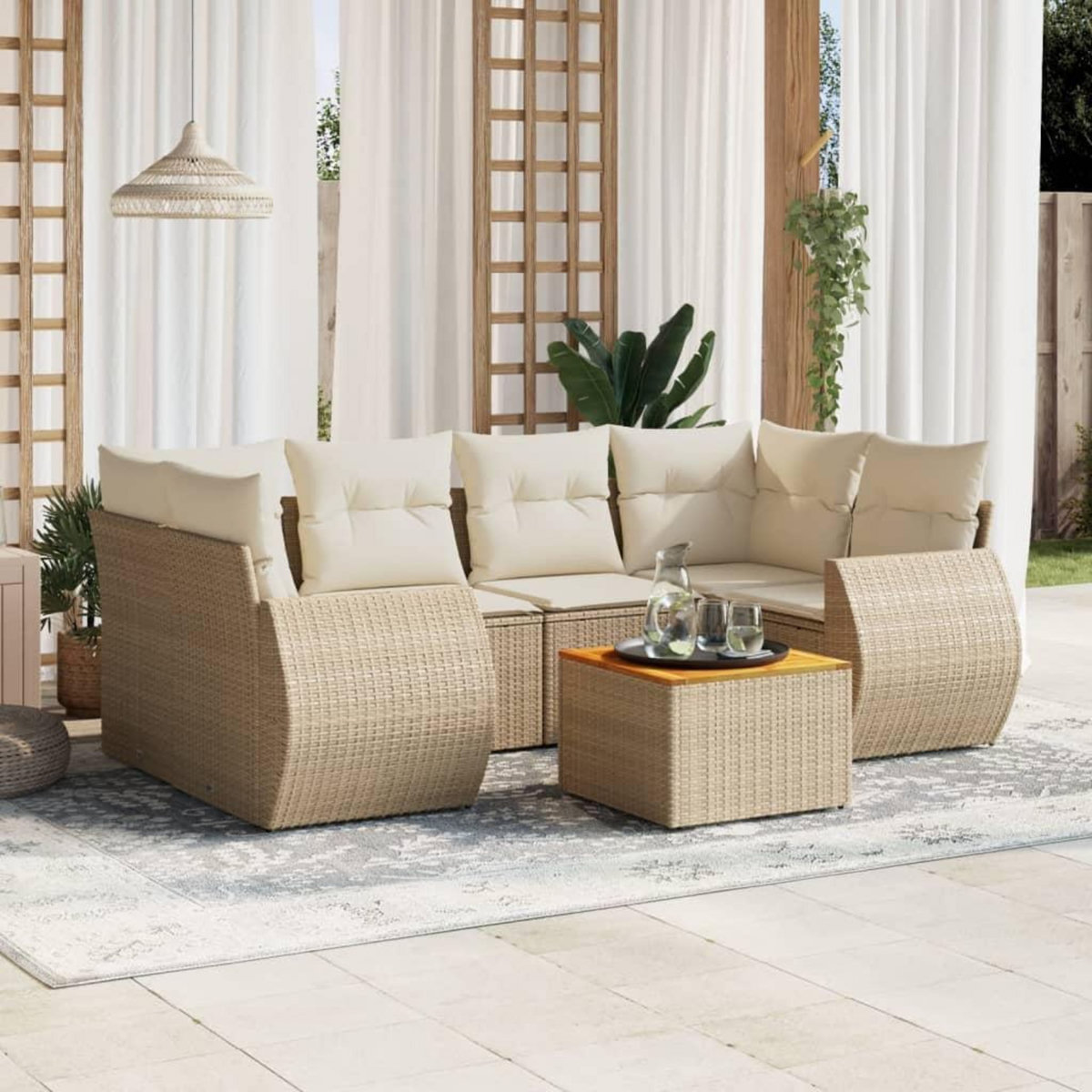 VIDAXL Salon de jardin avec coussins 7 pcs beige resine tressee