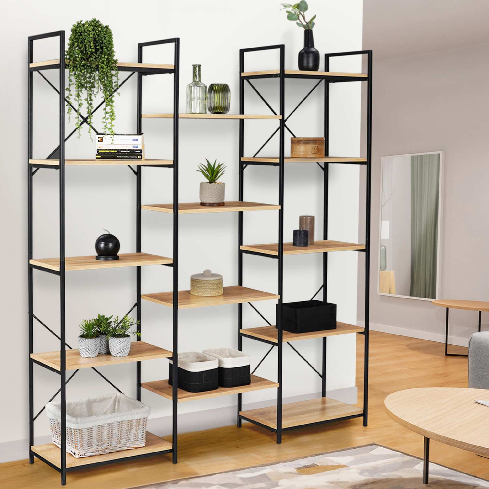 Voir la diapositive 2 : ID MARKET Étagère bibliothèque trio 5 niveaux detroit design industriel 170 cm