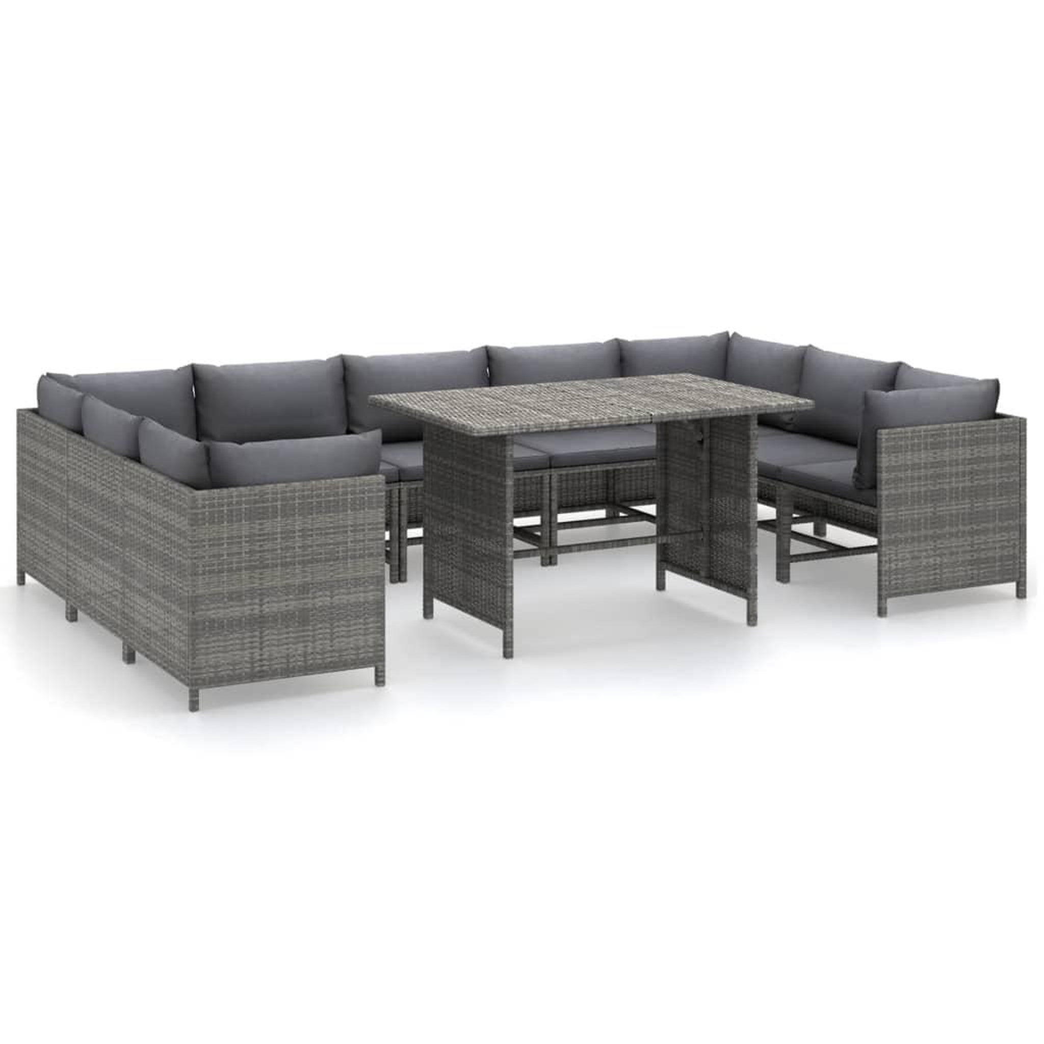 Voir la diapositive 2 : VIDAXL Salon de jardin 10 pcs avec coussins Resine tressee Gris