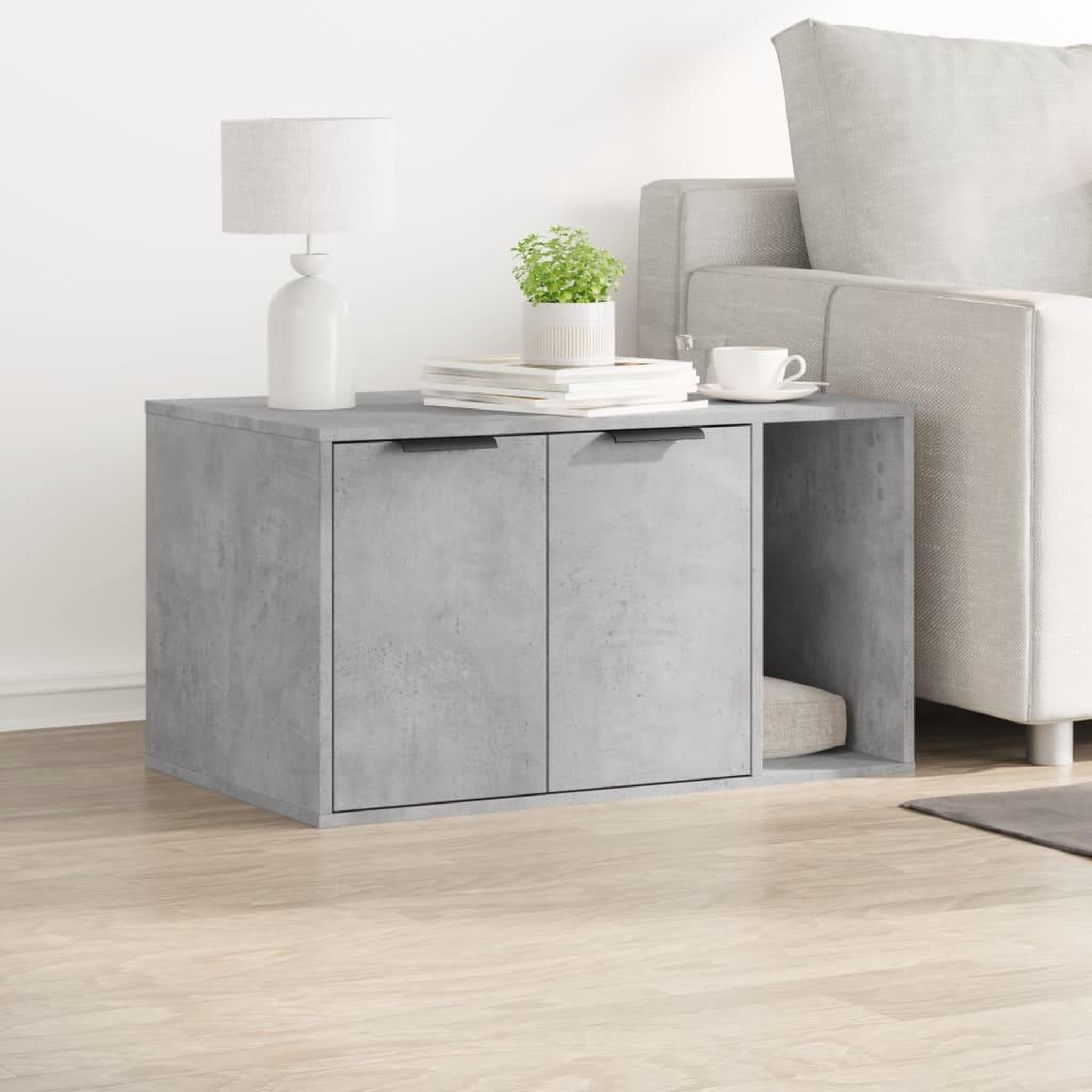 Voir la diapositive 3 : VIDAXL Meuble de bac a litiere pour chat gris beton bois d'ingenierie