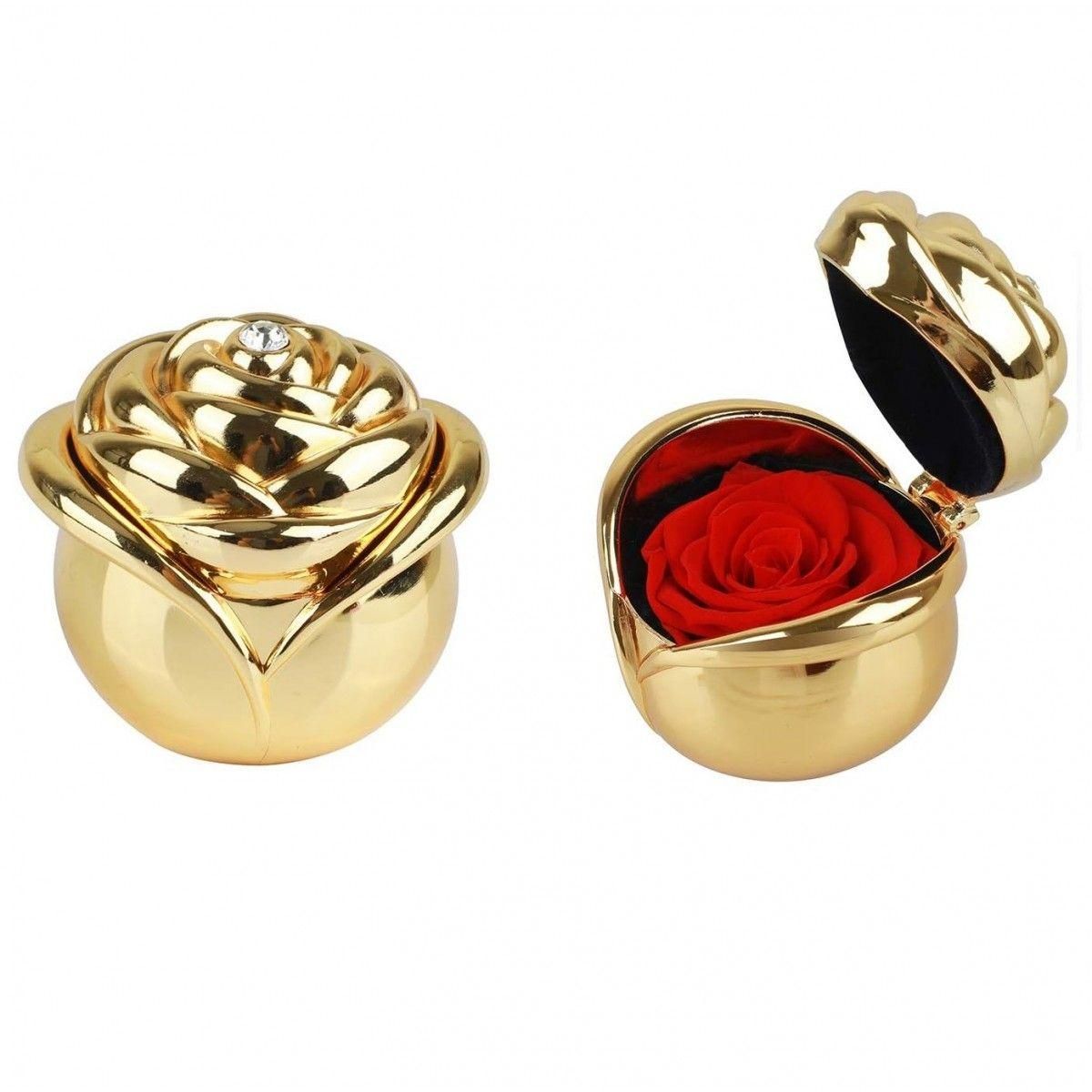 SC CRYSTAL Écrin doré en forme de rose et sa rose stabilisée