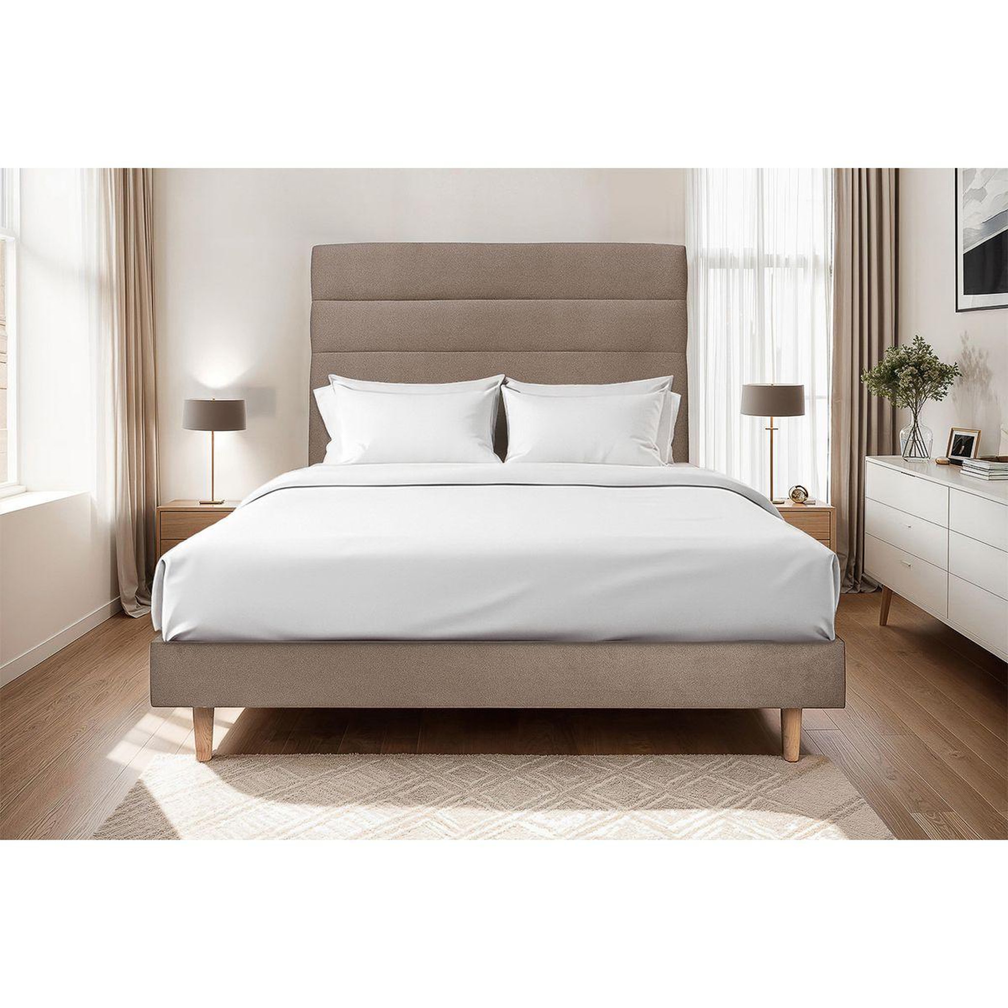 Voir la diapositive 2 : Sommeil de Plomb Lit avec tête de lit lignes velours et sommier kit - Hauteur totale : 29cm