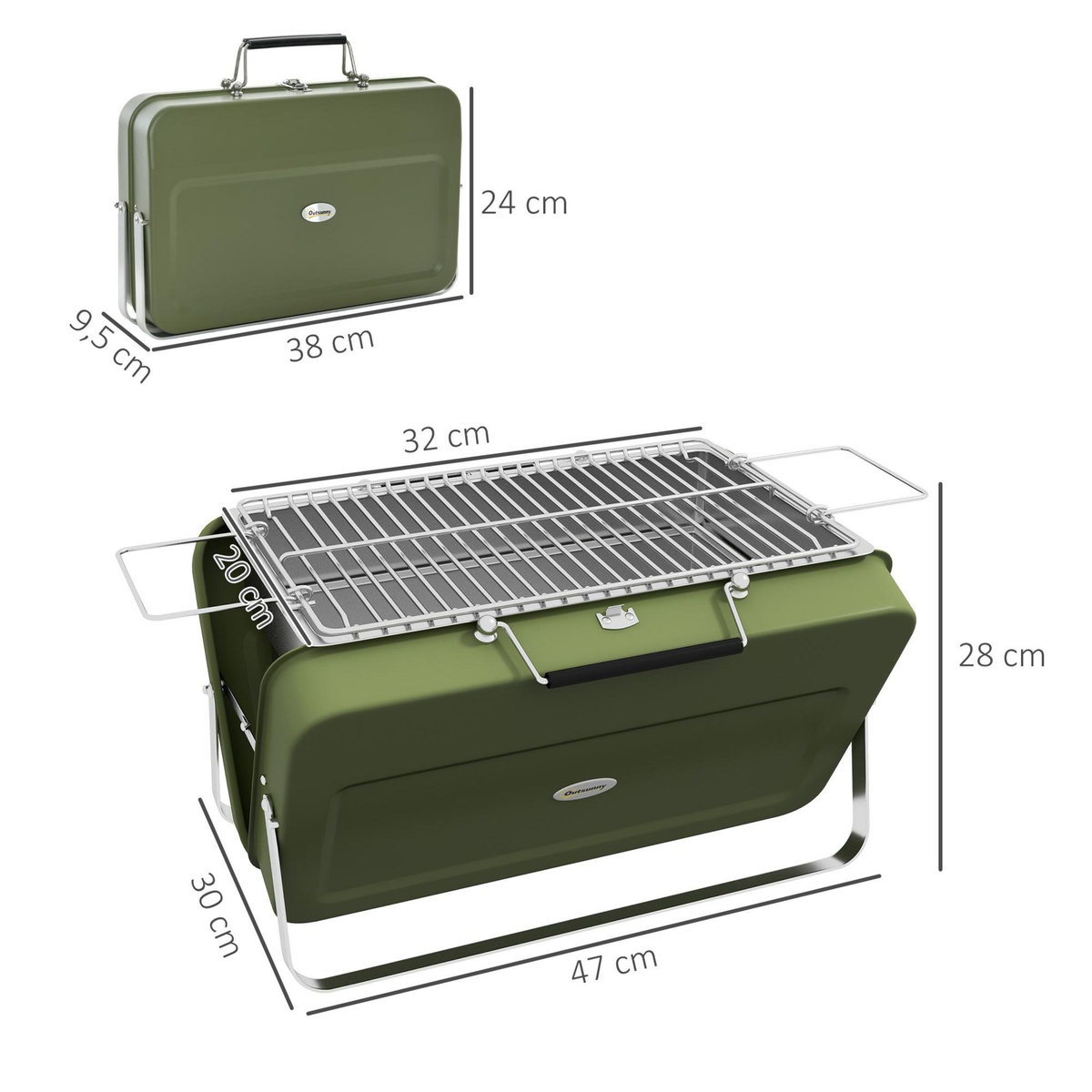 OUTSUNNY Mini barbecue à charbon portable pliable dim. 47L x 30l x 28H cm vert