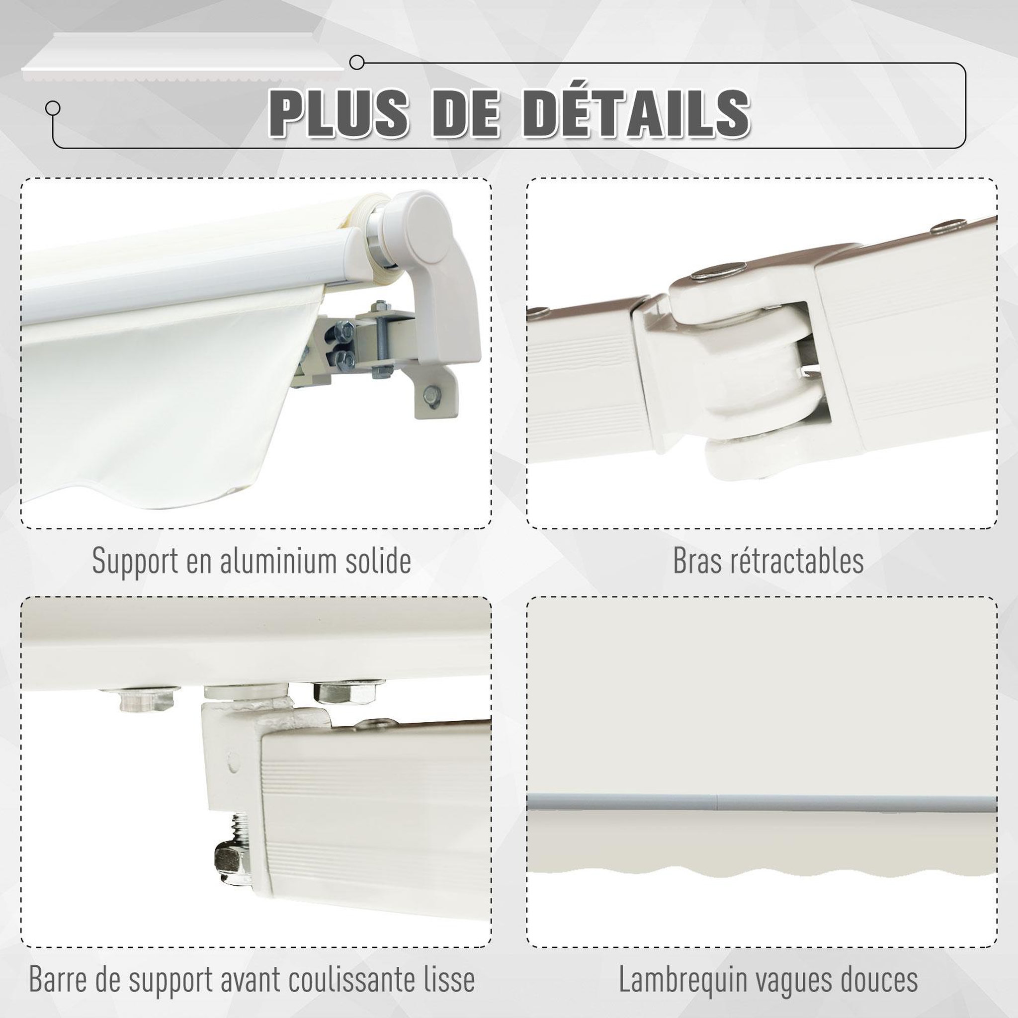 Voir la diapositive 6 : OUTSUNNY Store banne manuel rétractable aluminium polyester imperméabilisé 3L x 2,5l m crème