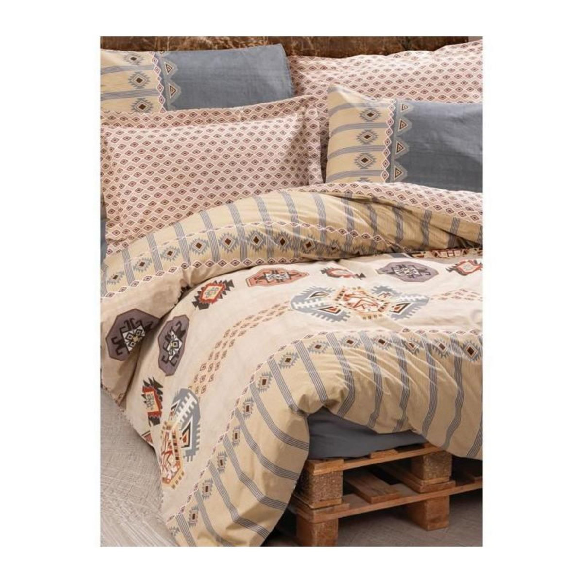 GENERIQUE Parure de lit - 129CTN64221 - 1 housse de couette 220 x 240 cm + 2 taies d'oreiller 60 x 60 cm - 100% coton ranforcé - Beige