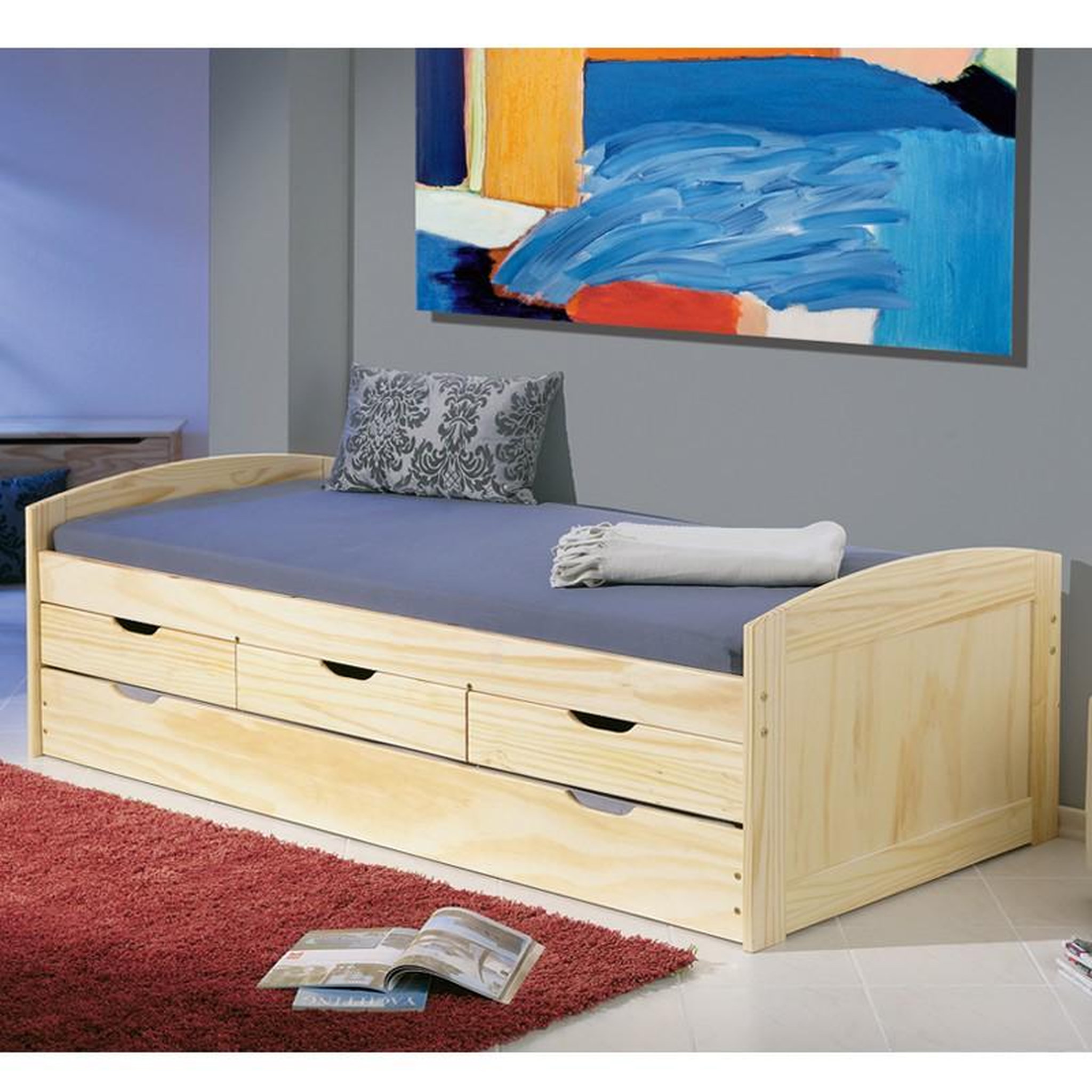 Voir la diapositive 2 : Paris Prix Lit Banquette Enfant Bois  Rob  90x200cm Naturel
