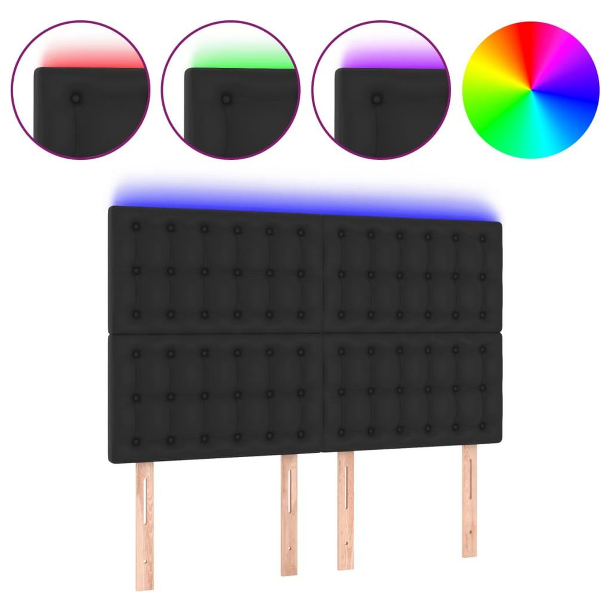 Voir la diapositive 2 : VIDAXL Tete de lit a LED Noir 144x5x118/128 cm Similicuir