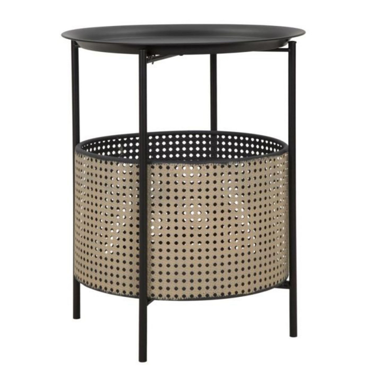 Paris Prix Table d'Appoint Effet Cannage  Osaka  50cm Noir & Naturel