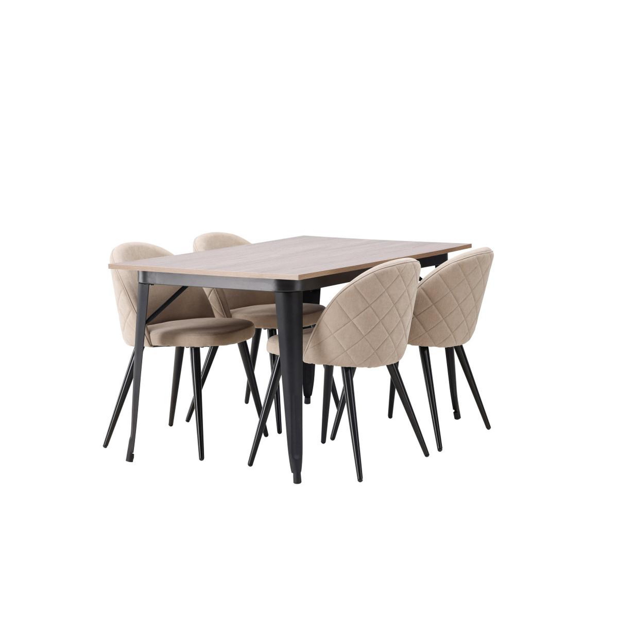 Voir la diapositive 4 : Paris Prix Ensemble table à manger & 4 chaises  tempe & velvet  140cm naturel & beige