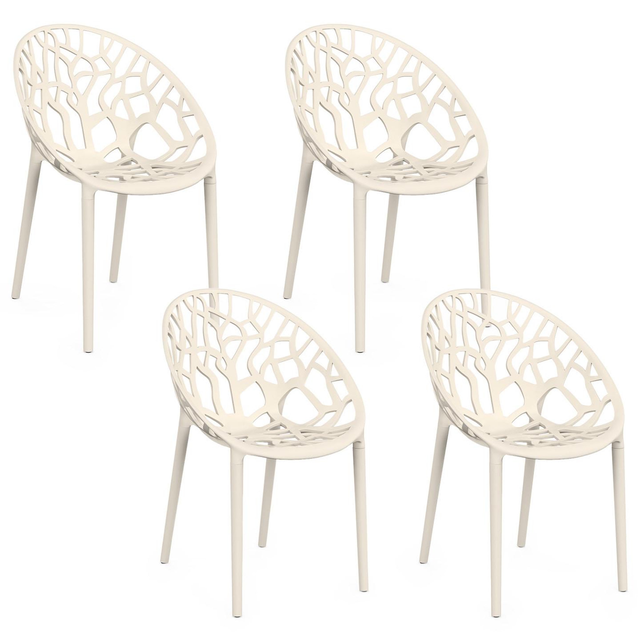 ID MARKET Lot de 4 chaises de jardin empilables amira en polypropylène beige motif organique
