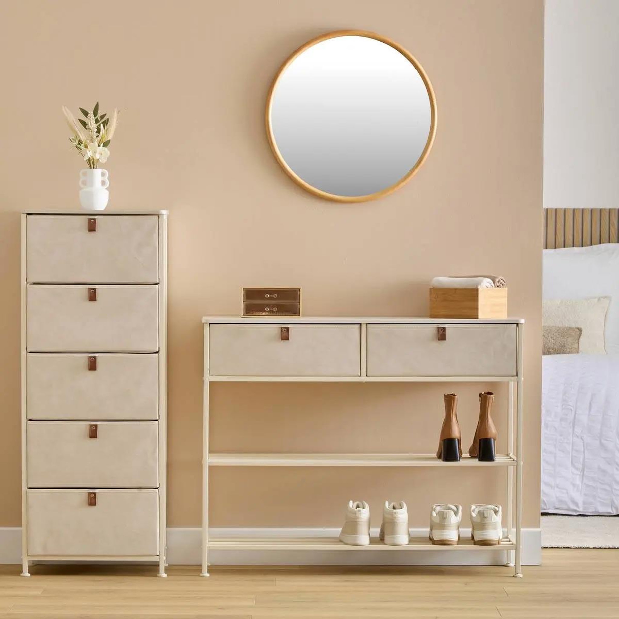 Voir la diapositive 3 : FIVE Console 2 tiroirs  tissa  100cm beige