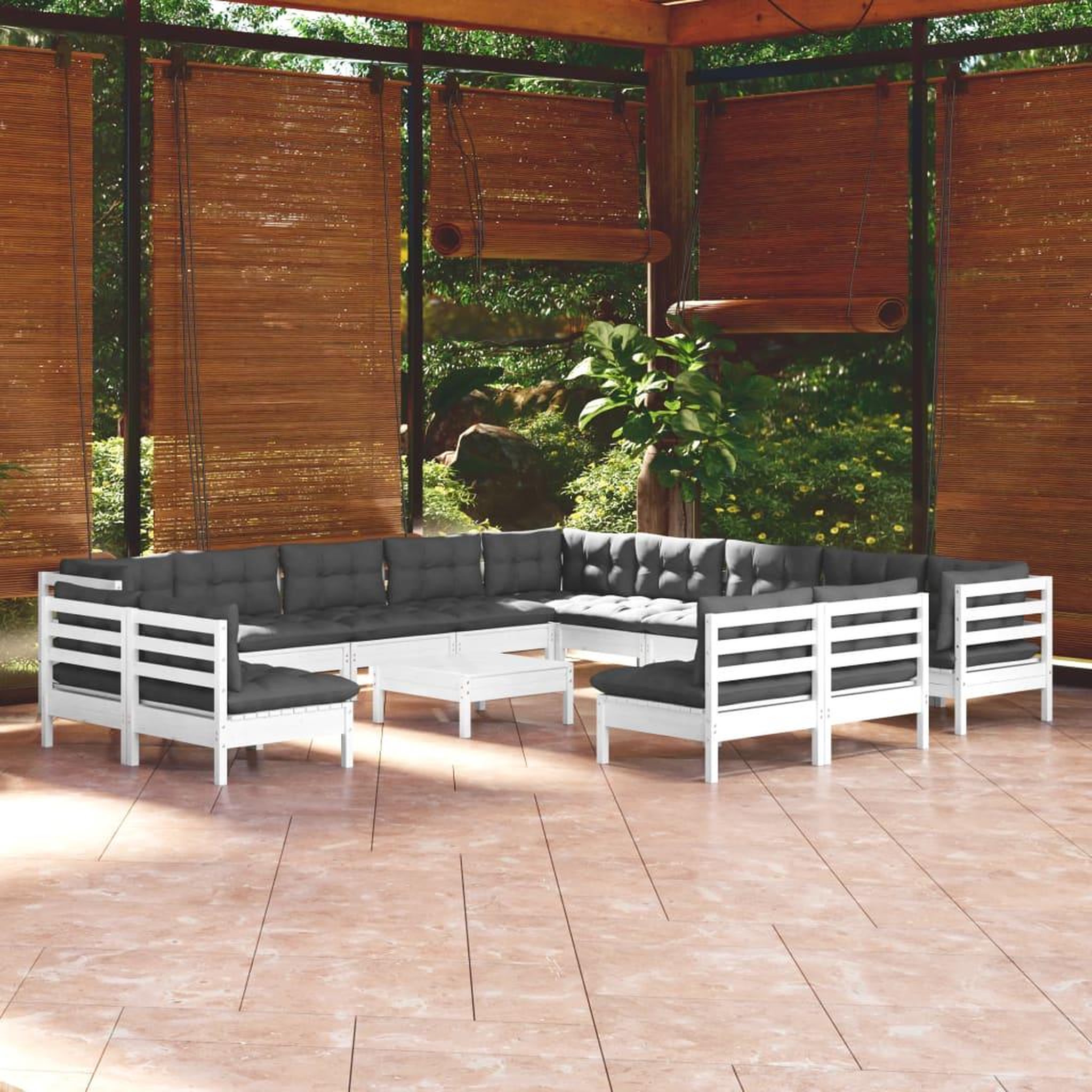 VIDAXL Salon de jardin 14 pcs avec coussins blanc bois de pin solide