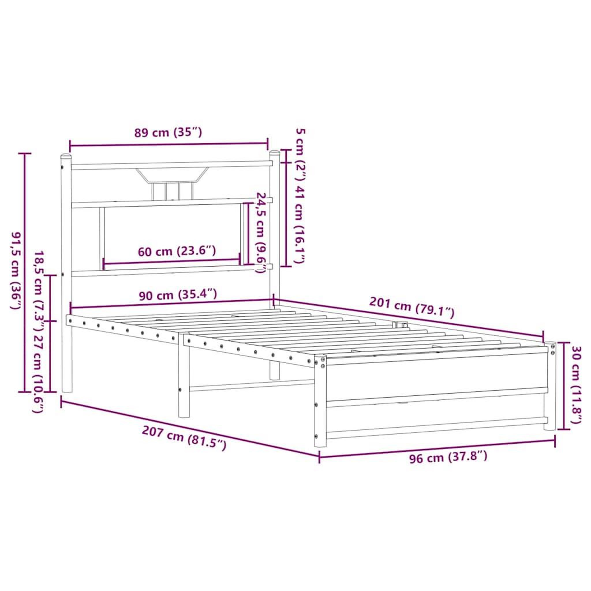Voir la diapositive 6 : VIDAXL Cadre de lit sans matelas chene sonoma 90x200 cm