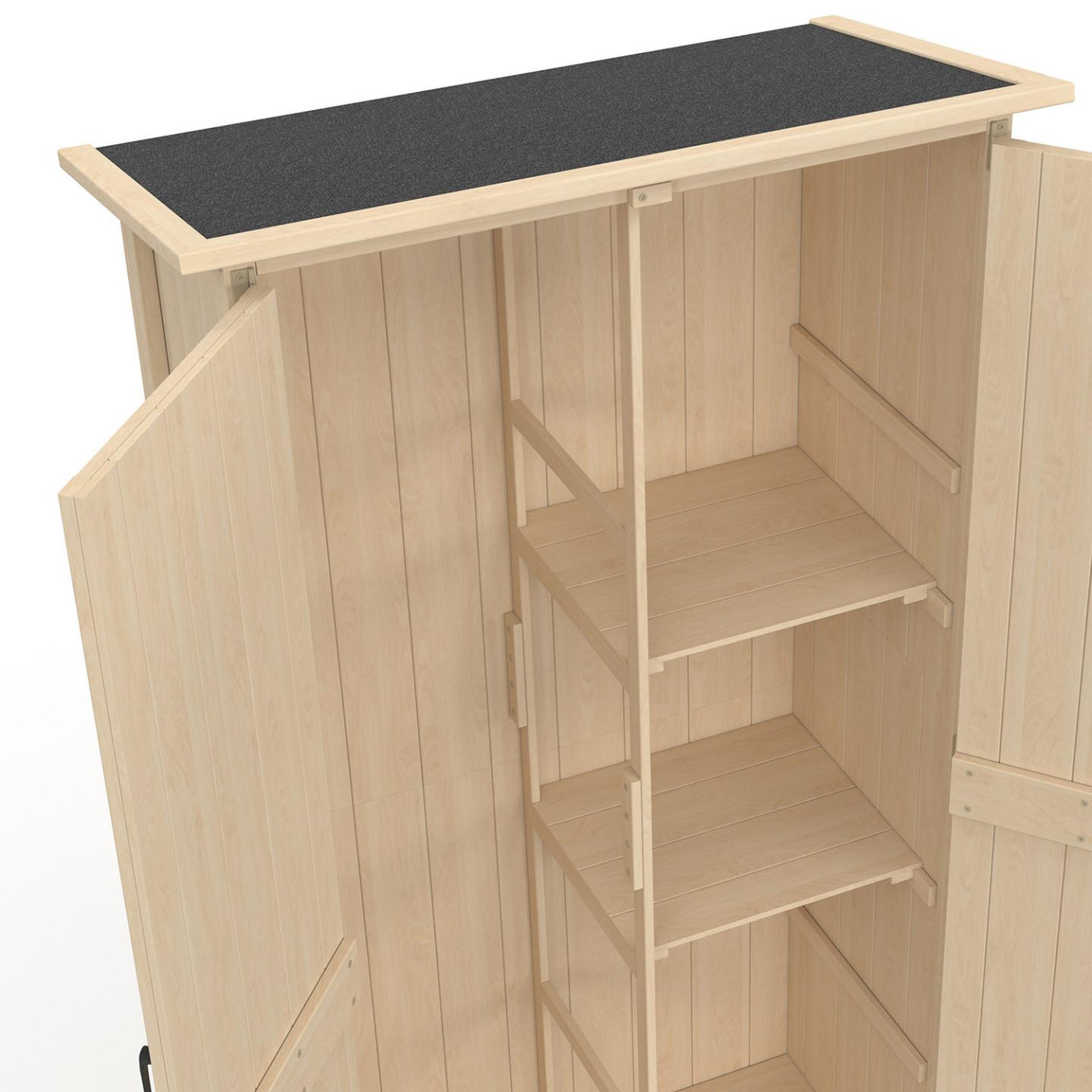 Voir la diapositive 5 : ID MARKET Armoire de jardin en bois 90 x 50 x 160 cm avec toit incliné double porte et étagères
