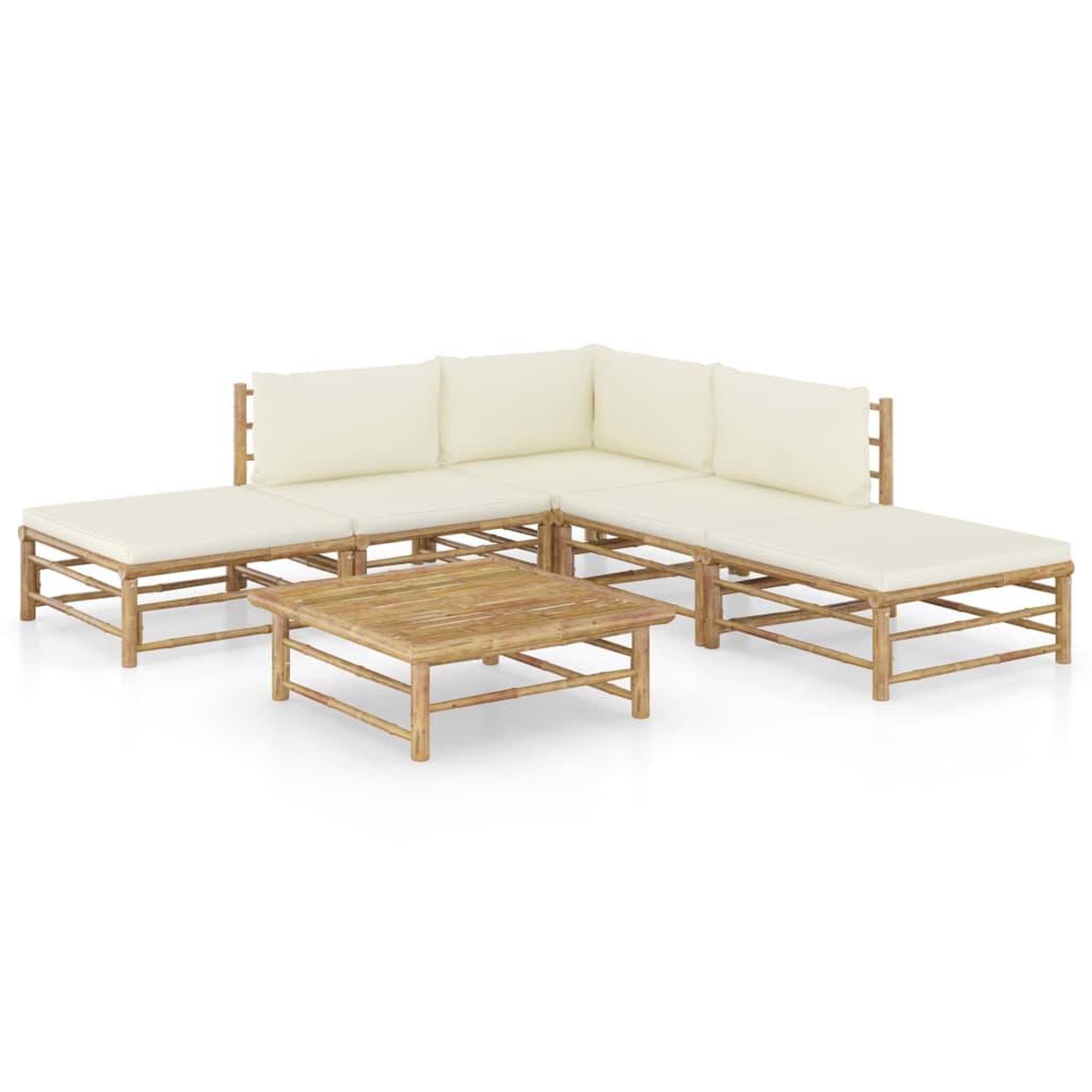 Voir la diapositive 1 : VIDAXL Salon de jardin 6 pcs avec coussins blanc creme bambou