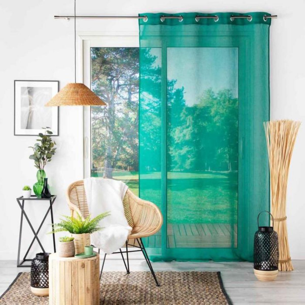 Paris Prix Rideau Voilage à Œillets  Sandra  140x280cm Émeraude