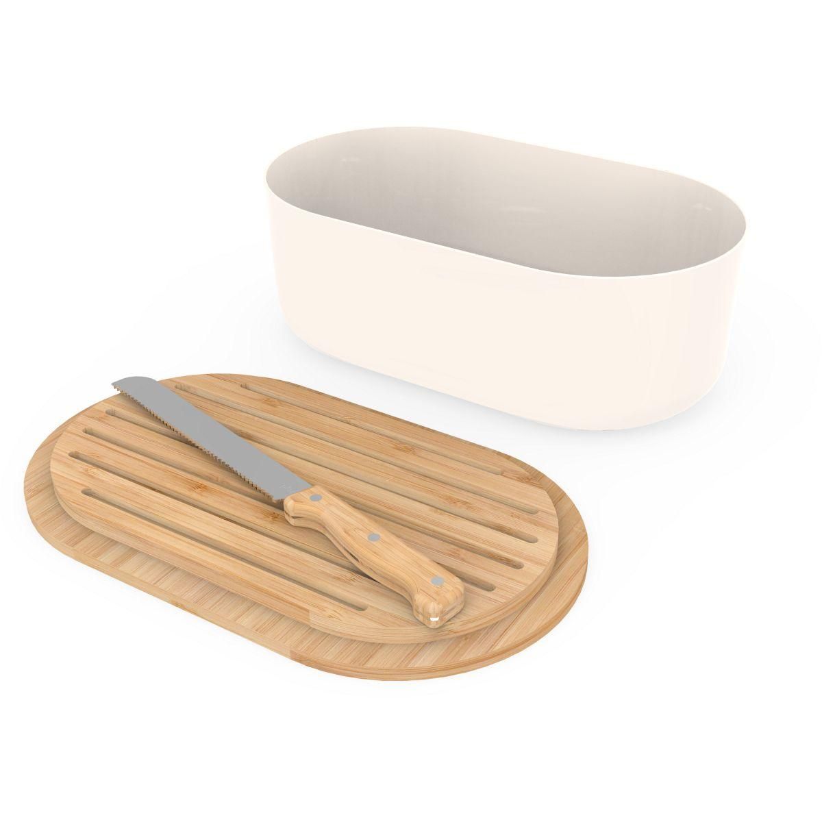 PEBBLY Boîte à pain 4 en 1 creme 36x20x13 cm avec couteau