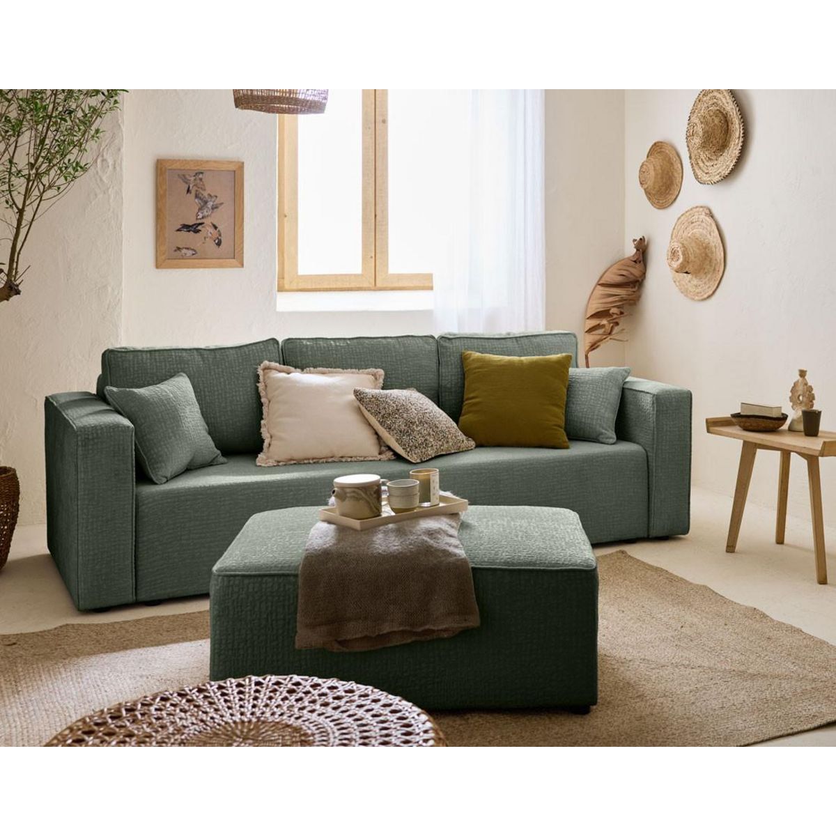 BEST MOBILIER Topaze - canapé 3 places - convertible avec coffre - en tissu velours relief