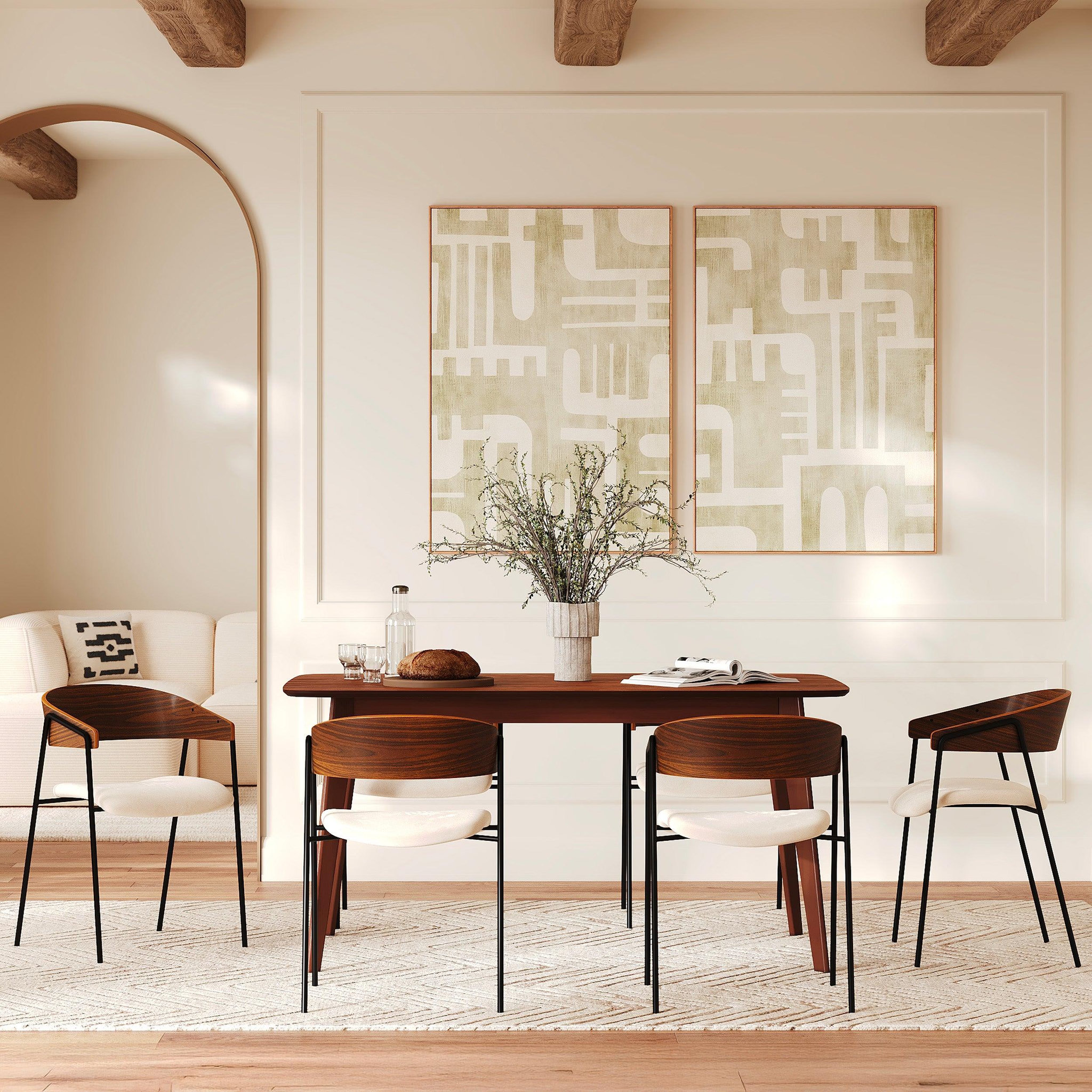 Voir la diapositive 5 : MAISON PAVANE Lot de 2 chaises en velours blanc cassé et bois de noyer-esmée