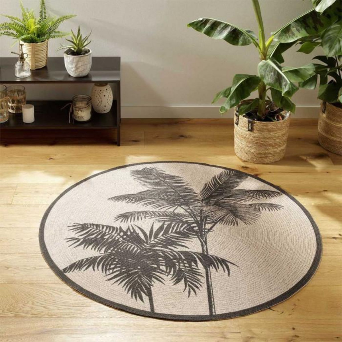 Paris Prix Tapis Rond Imprimé  Tropic Nature  120cm Naturel